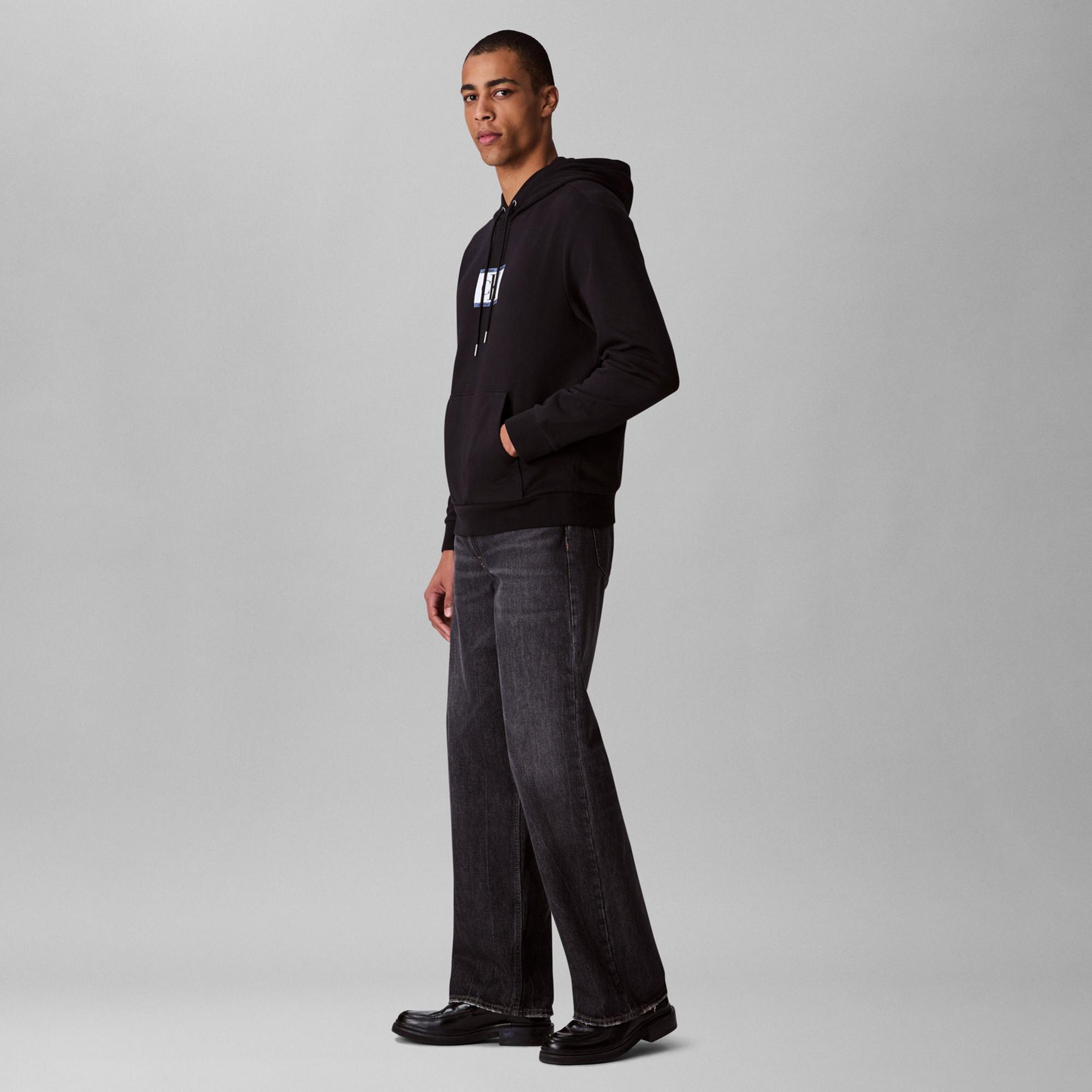 Calvin Klein Terry Box Graphic Erkek Siyah Sweatshirt