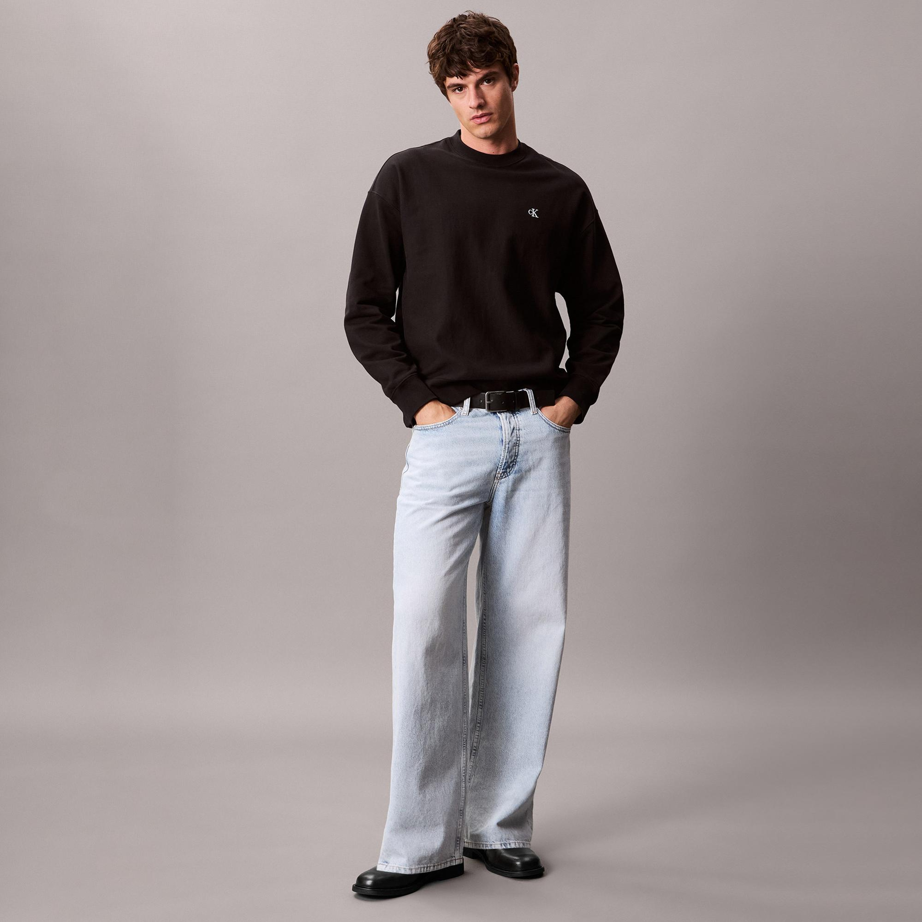 Calvin Klein Premium Terry Monogram Erkek Siyah Sweatshirt