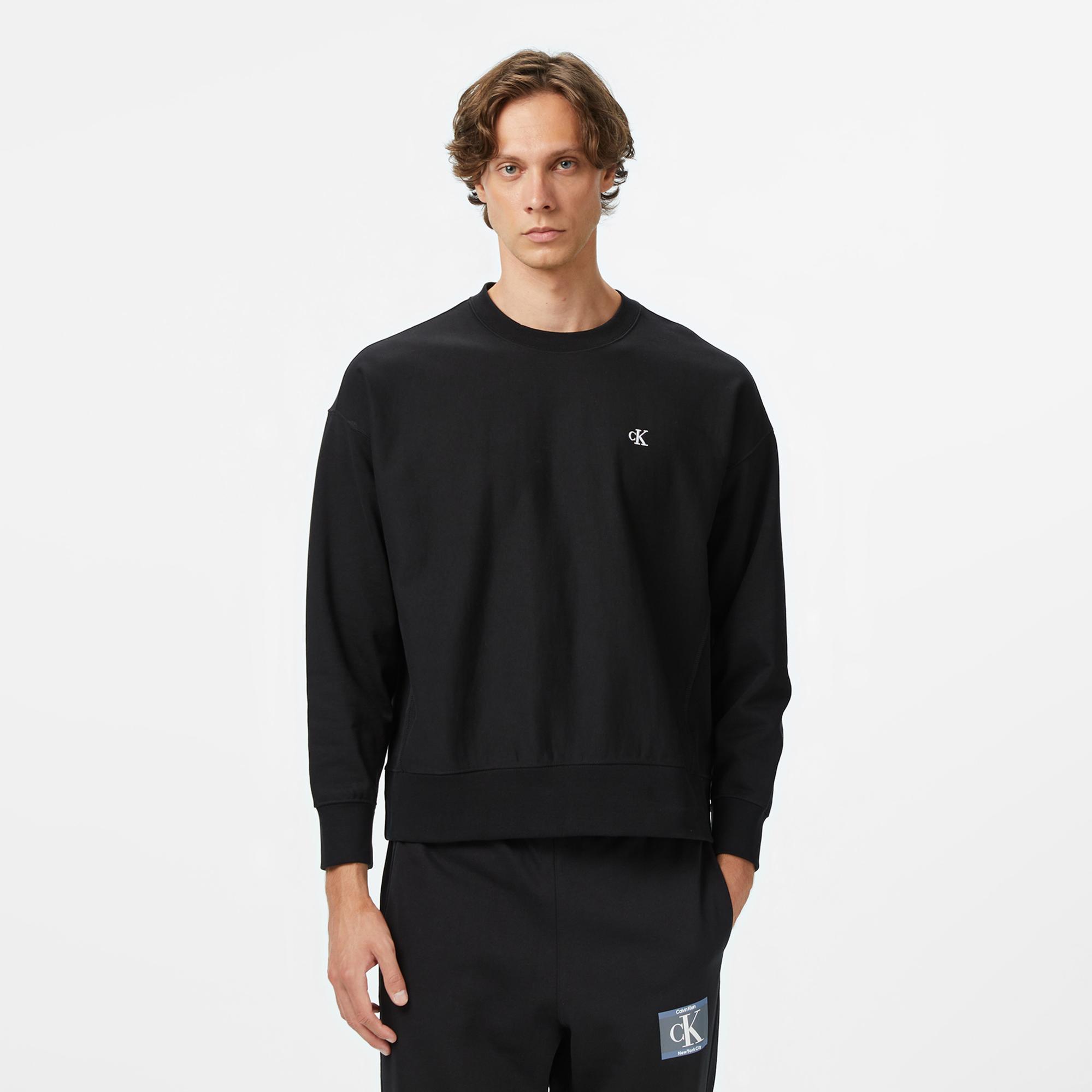 Calvin Klein Premium Terry Monogram Erkek Siyah Sweatshirt