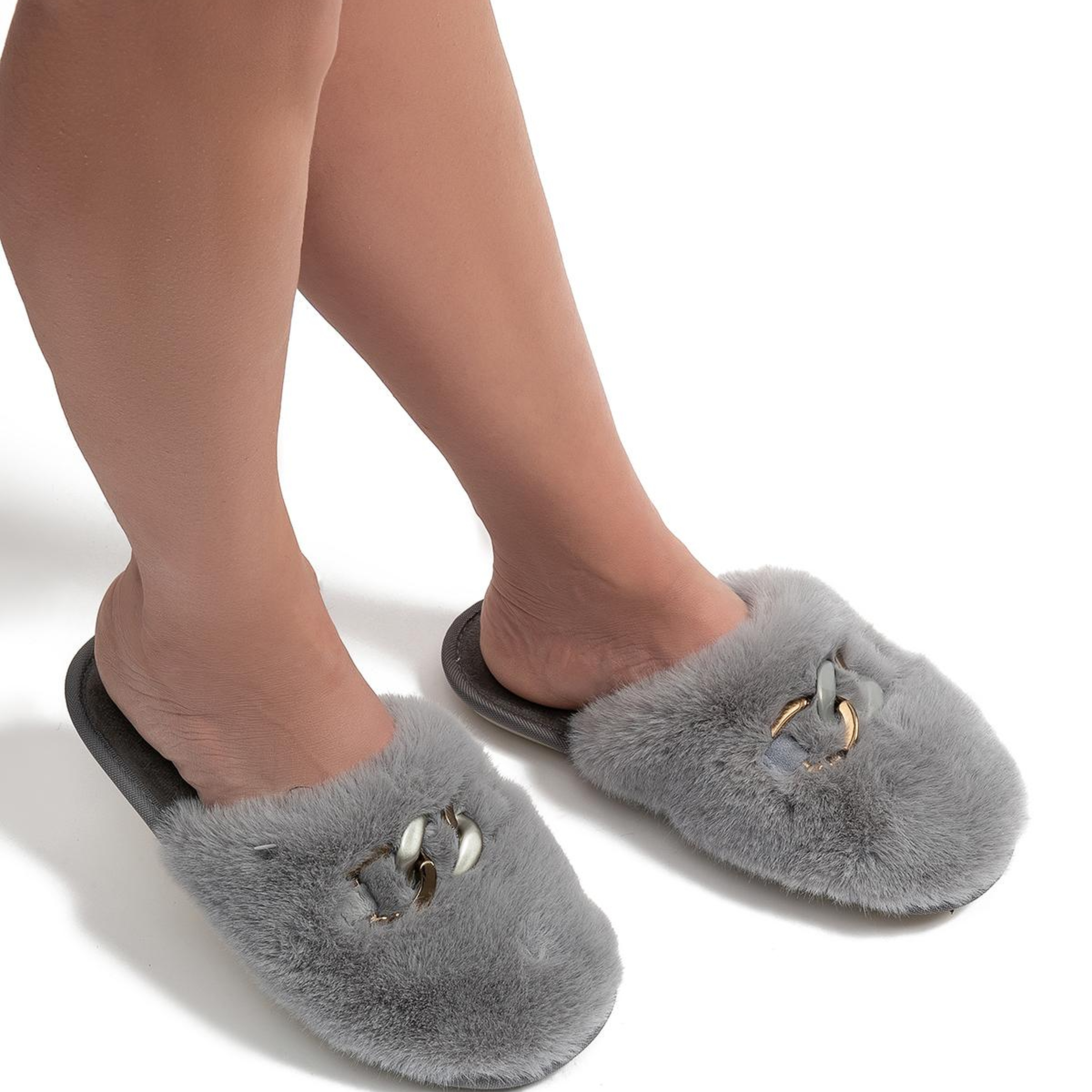 Perla Peluş Kadın Ev Terliği Gri 37/41