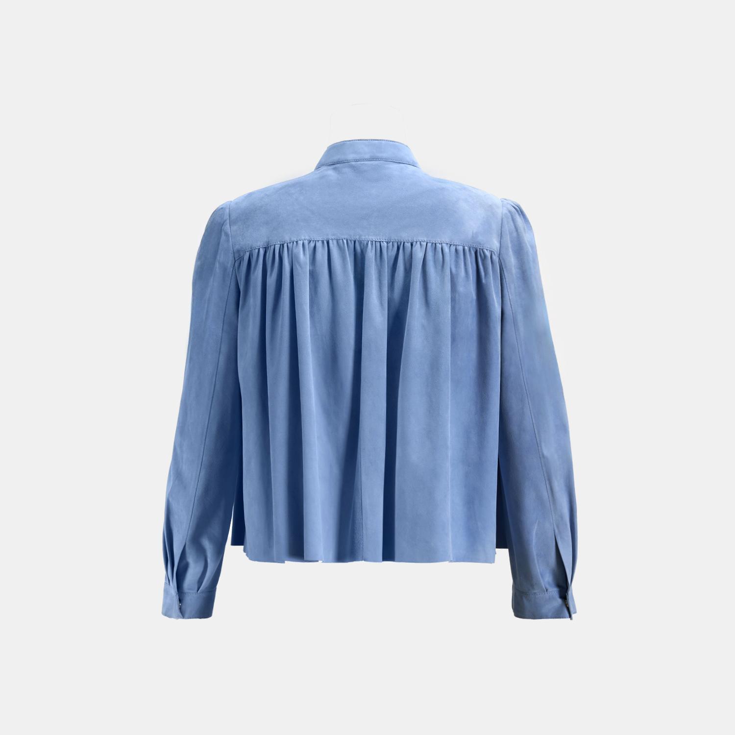 Kadın Mavi Pileli Süet Gömlek Ceket