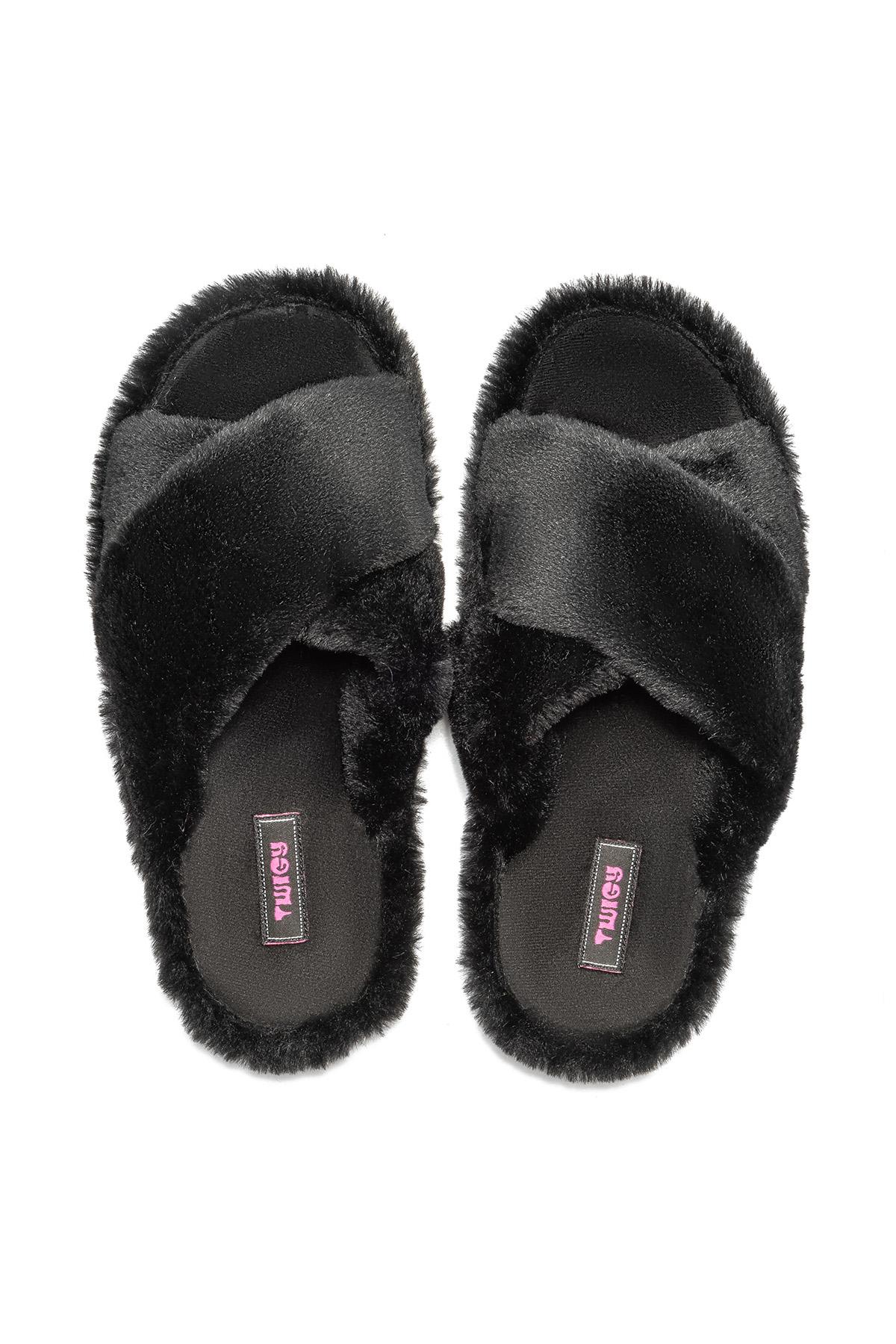 Çapraz Peluş Kadın Ev Terliği Siyah 36/41