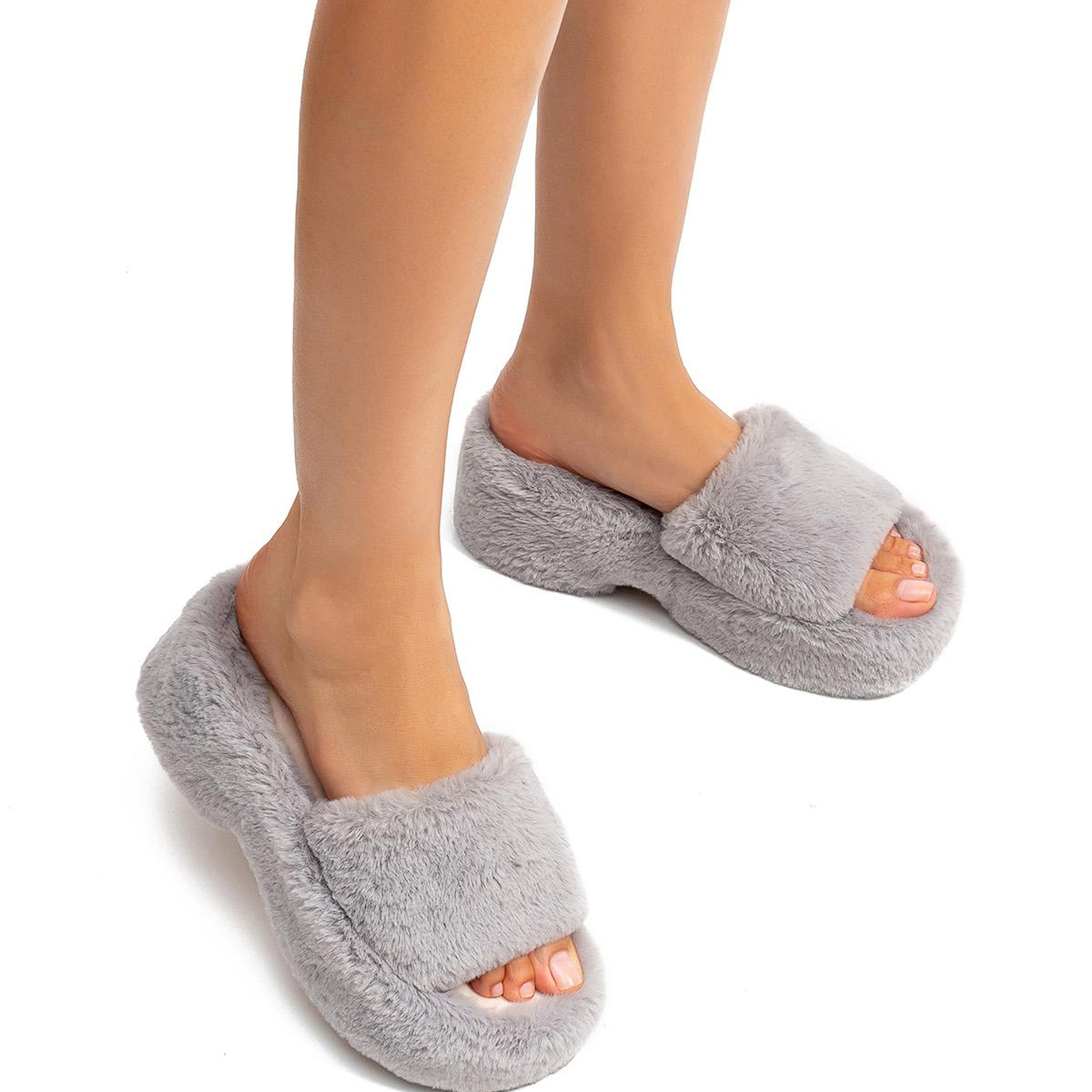 Lili Peluş Kadın Topuklu Ev Terliği Gri 36/40
