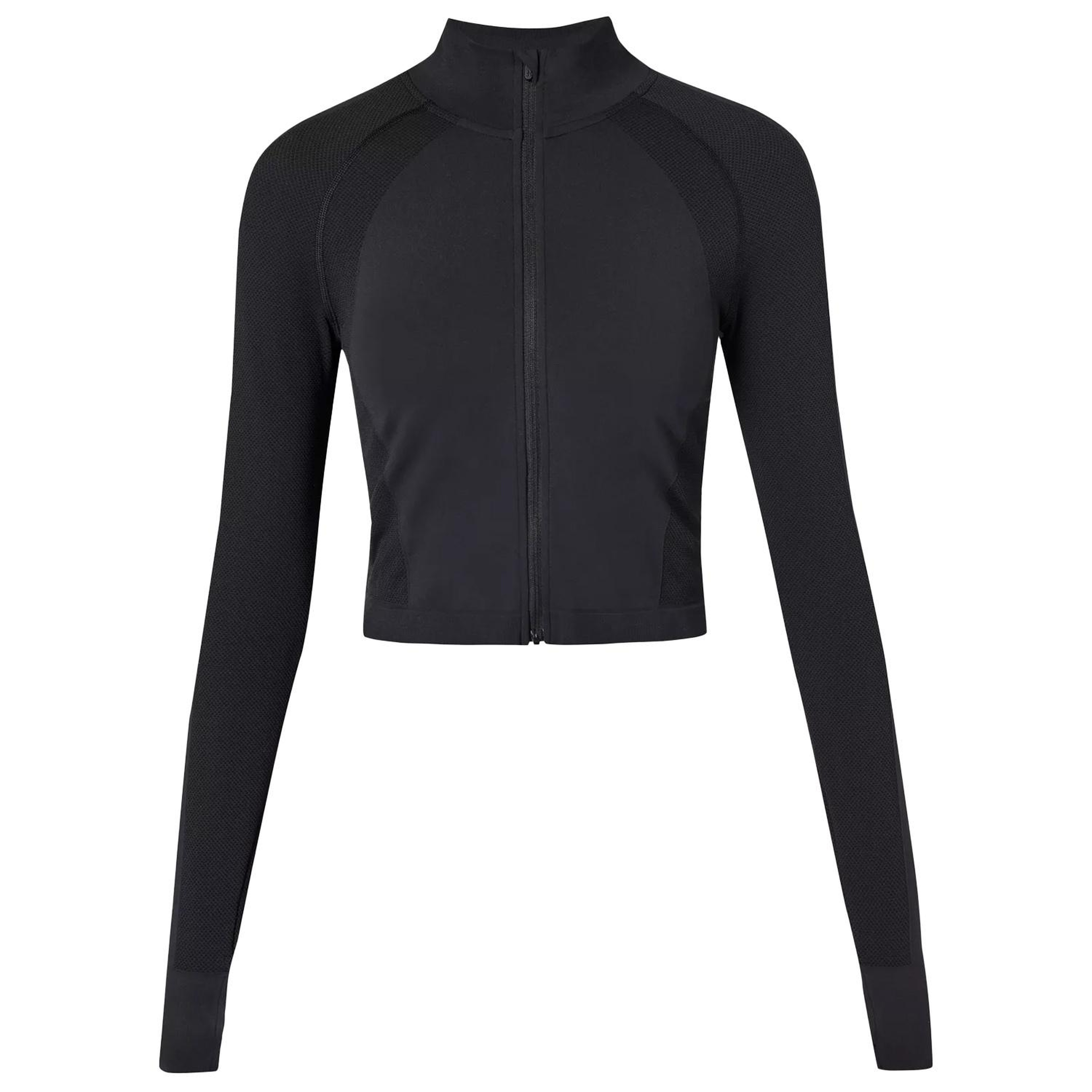 Sweaty Betty Athlete Crop Seamless Workout Zip Up Kadın Siyah Koşu Ceketi