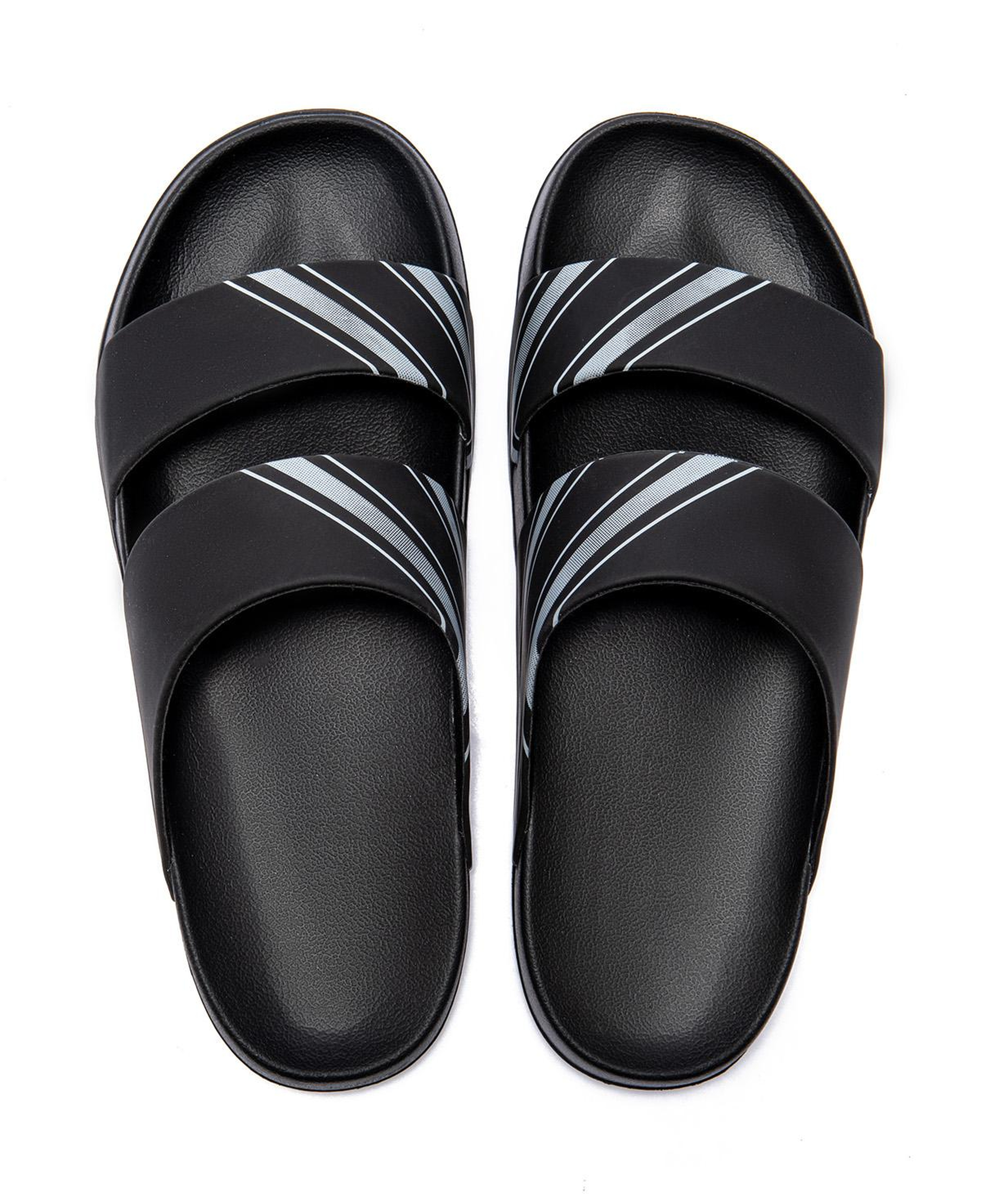 Kevin Gri Çizgili Erkek Terlik Siyah 40/45