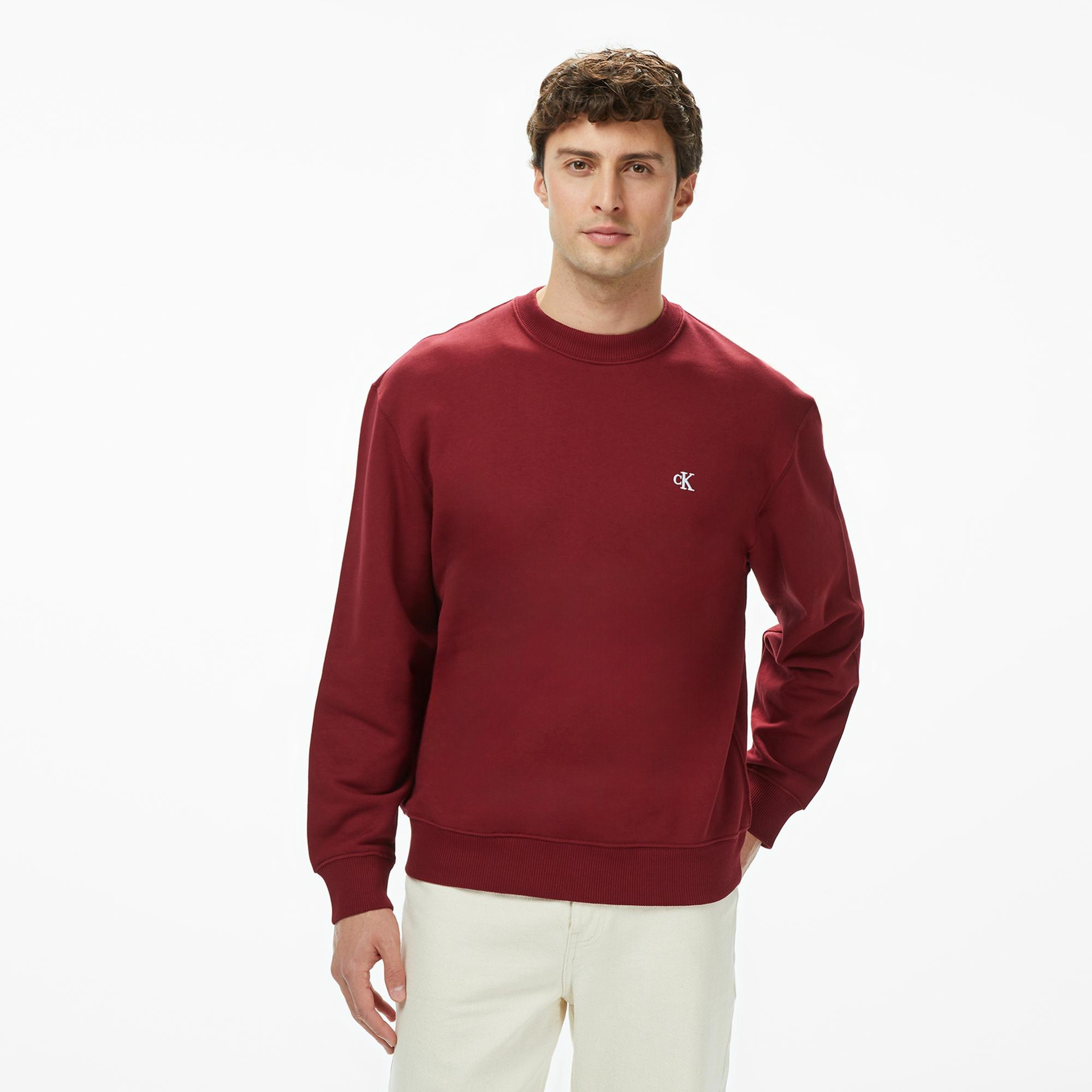 Calvin Klein Terry Monogram Erkek Kırmızı Sweatshirt