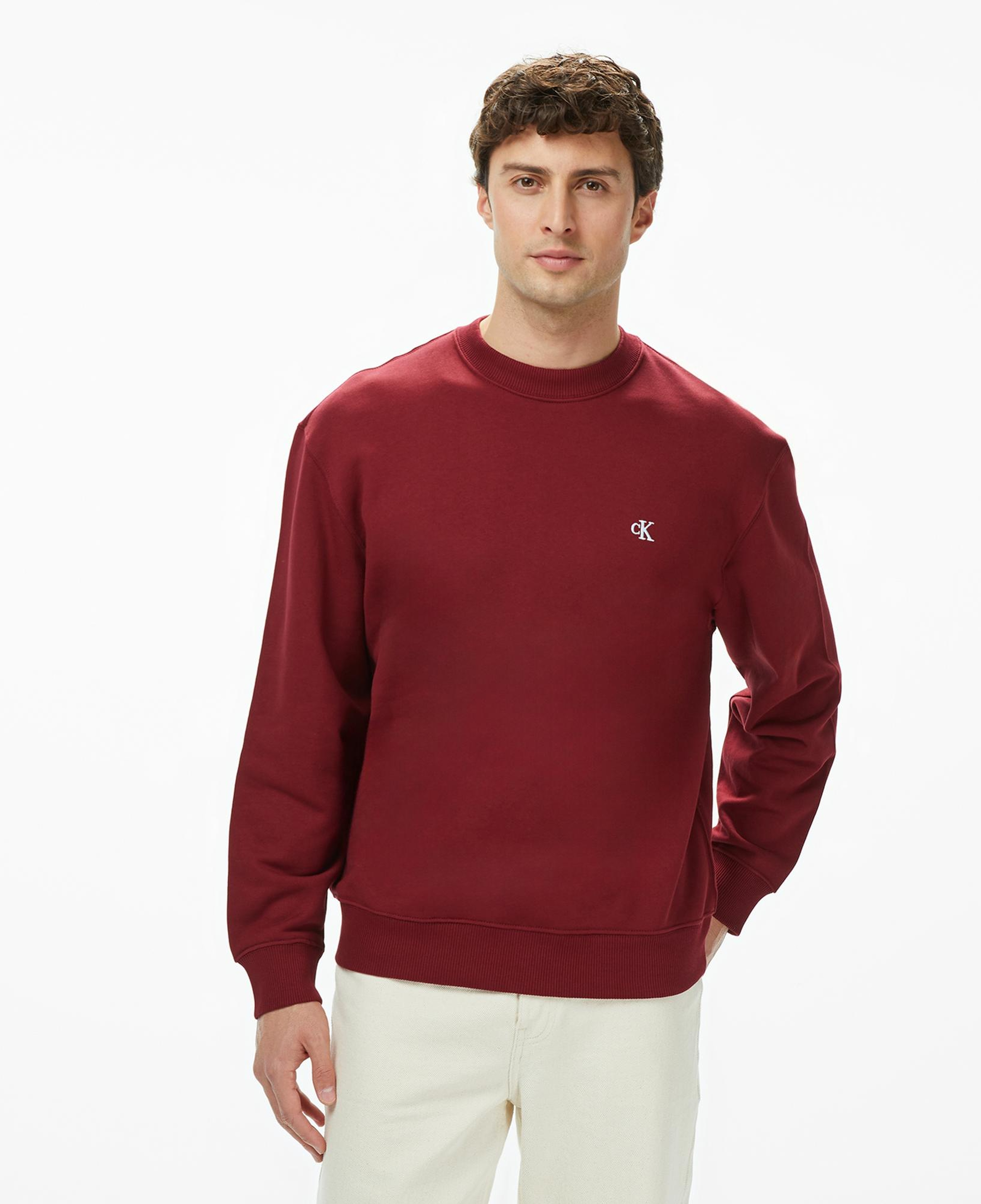 Calvin Klein Terry Monogram Erkek Kırmızı Sweatshirt