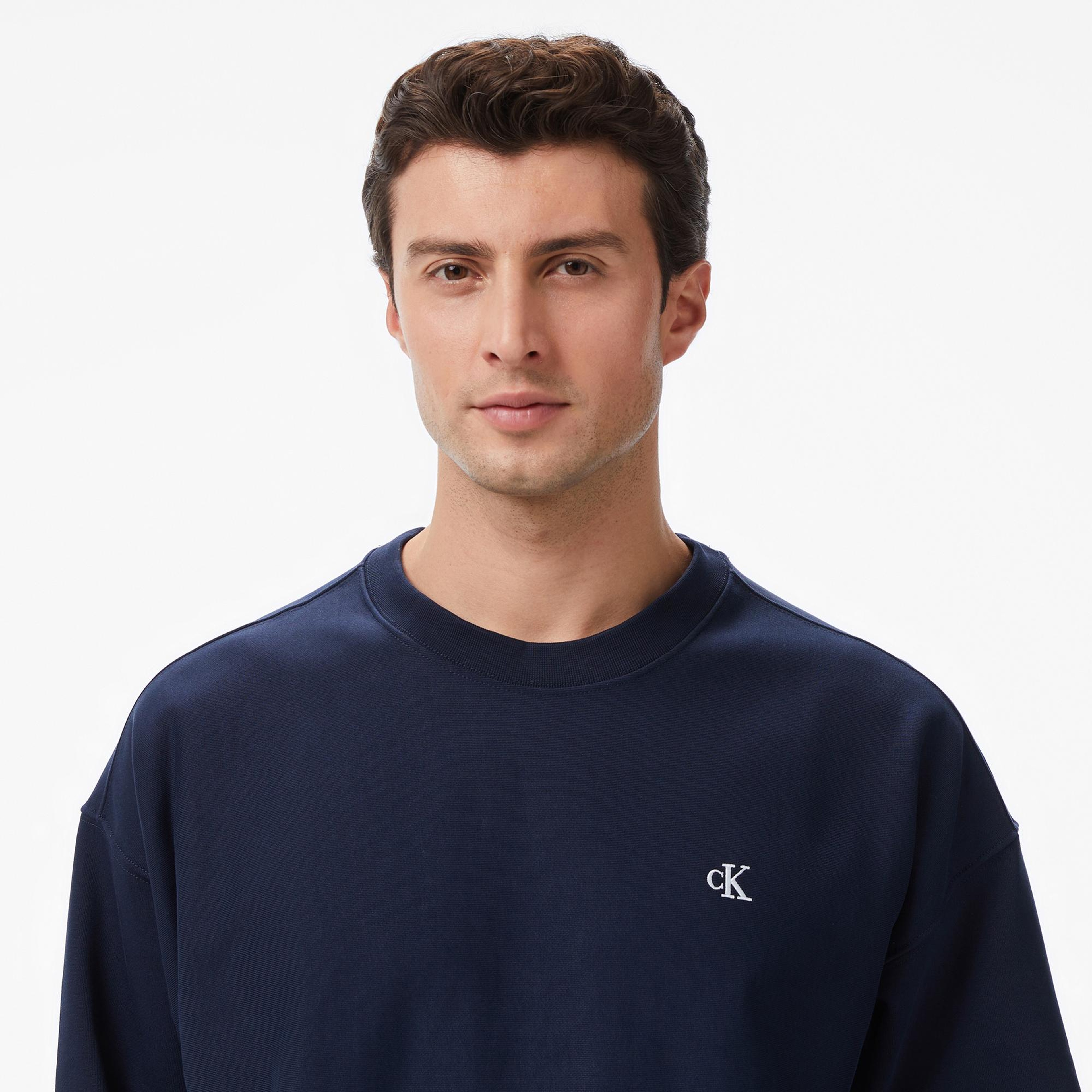 Calvin Klein Premium Terry Monogram Erkek Lacivert Sweatshirt