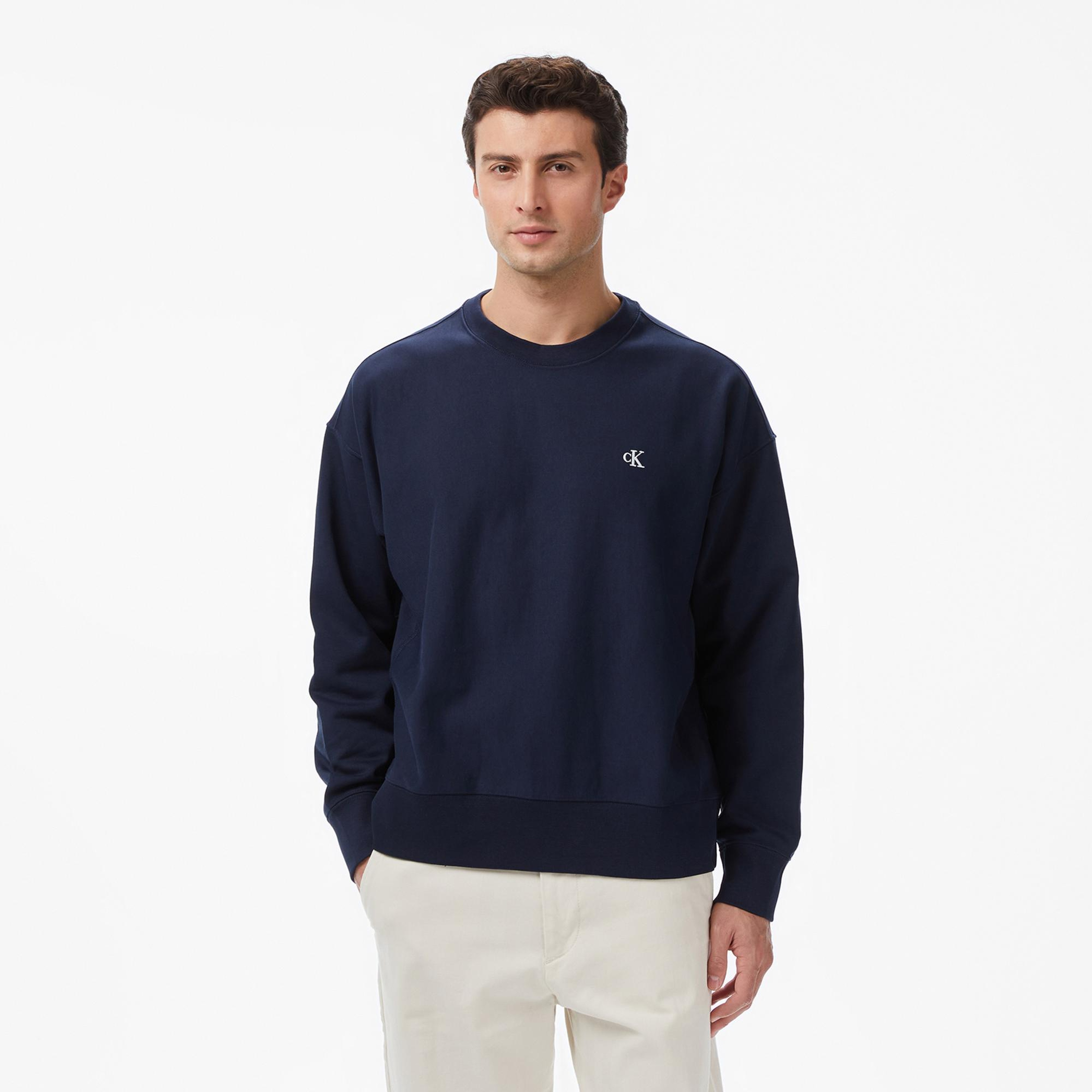 Calvin Klein Premium Terry Monogram Erkek Lacivert Sweatshirt