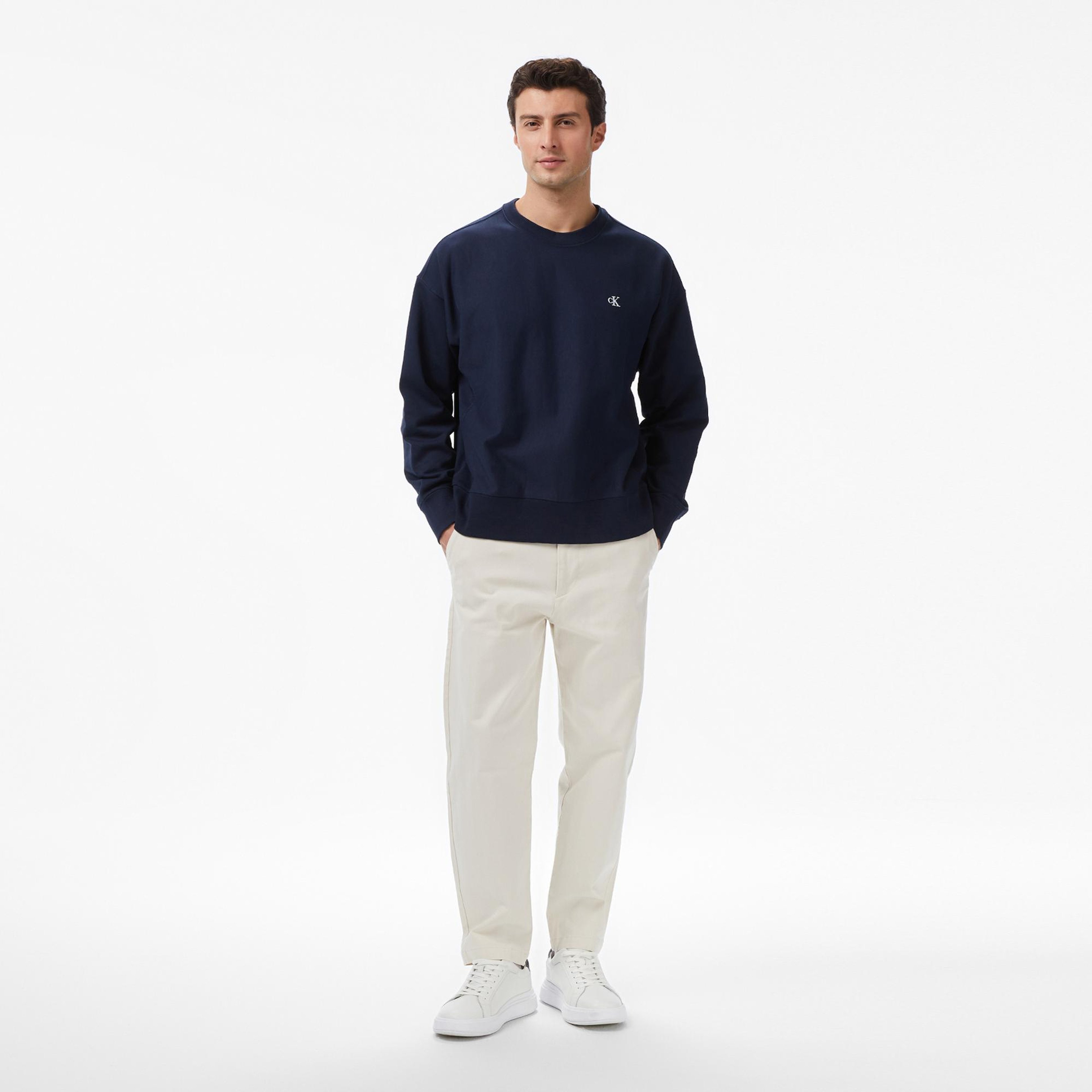 Calvin Klein Premium Terry Monogram Erkek Lacivert Sweatshirt