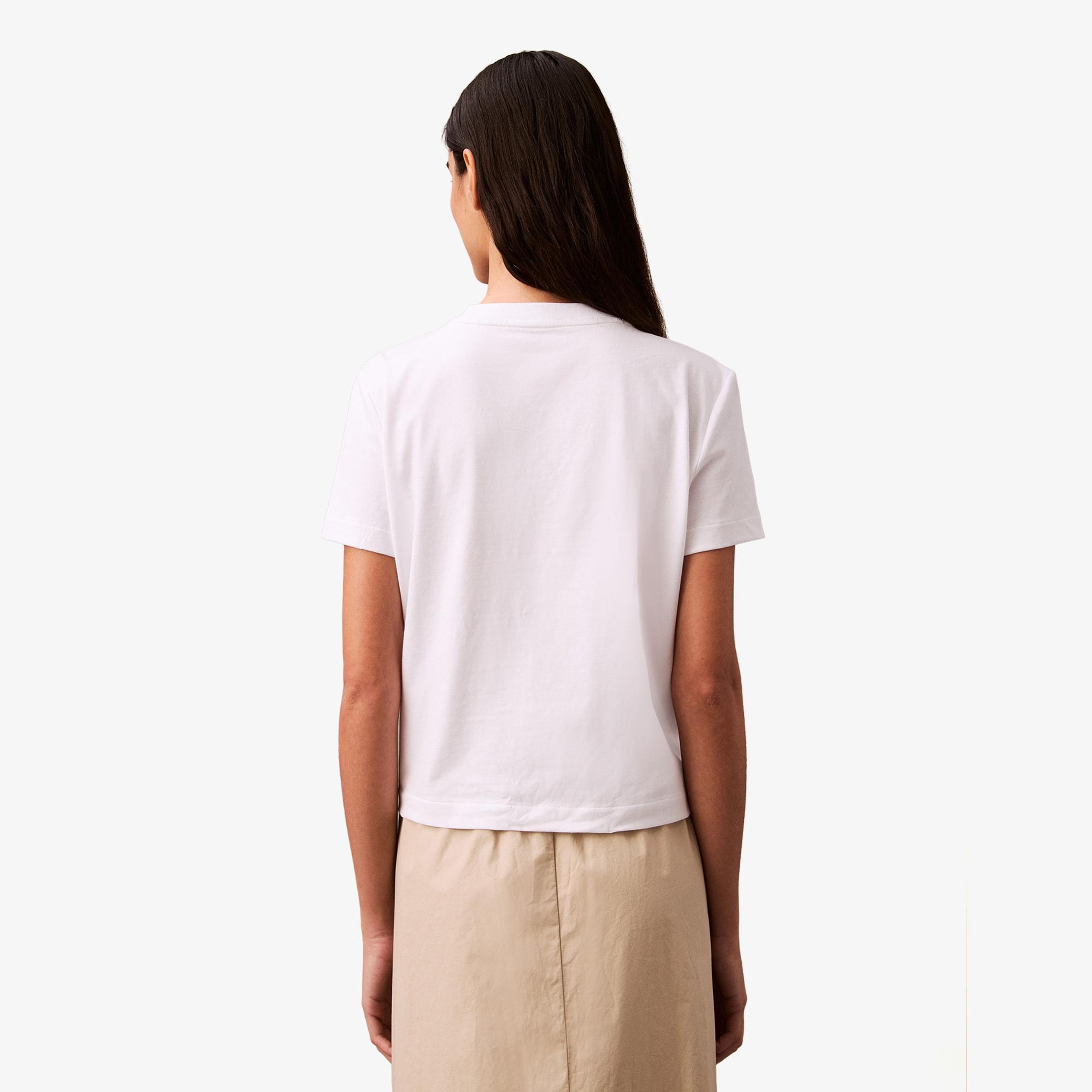 Calvin Klein Flocked Logo Kadın Beyaz T-Shirt