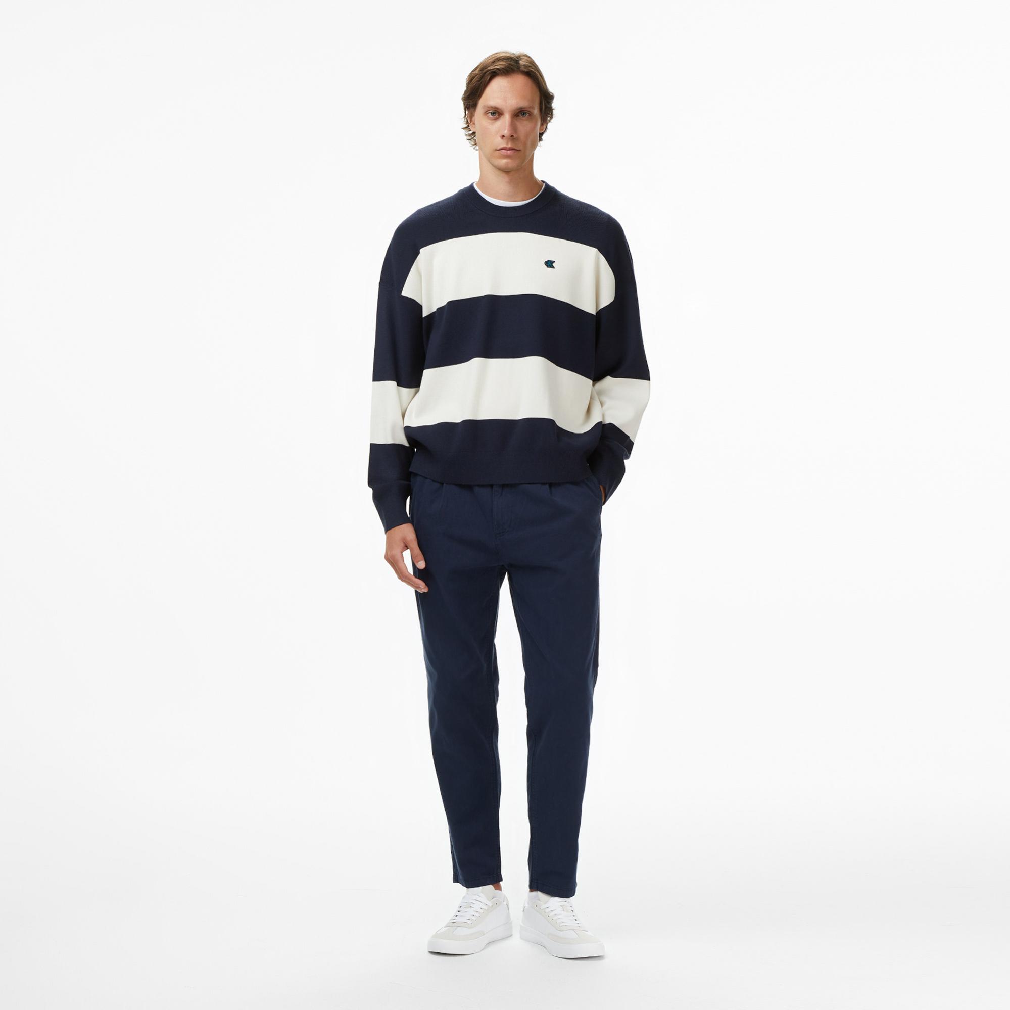 Calvin Klein Striped Snowy Relaxed Crew Erkek Renkli Triko
