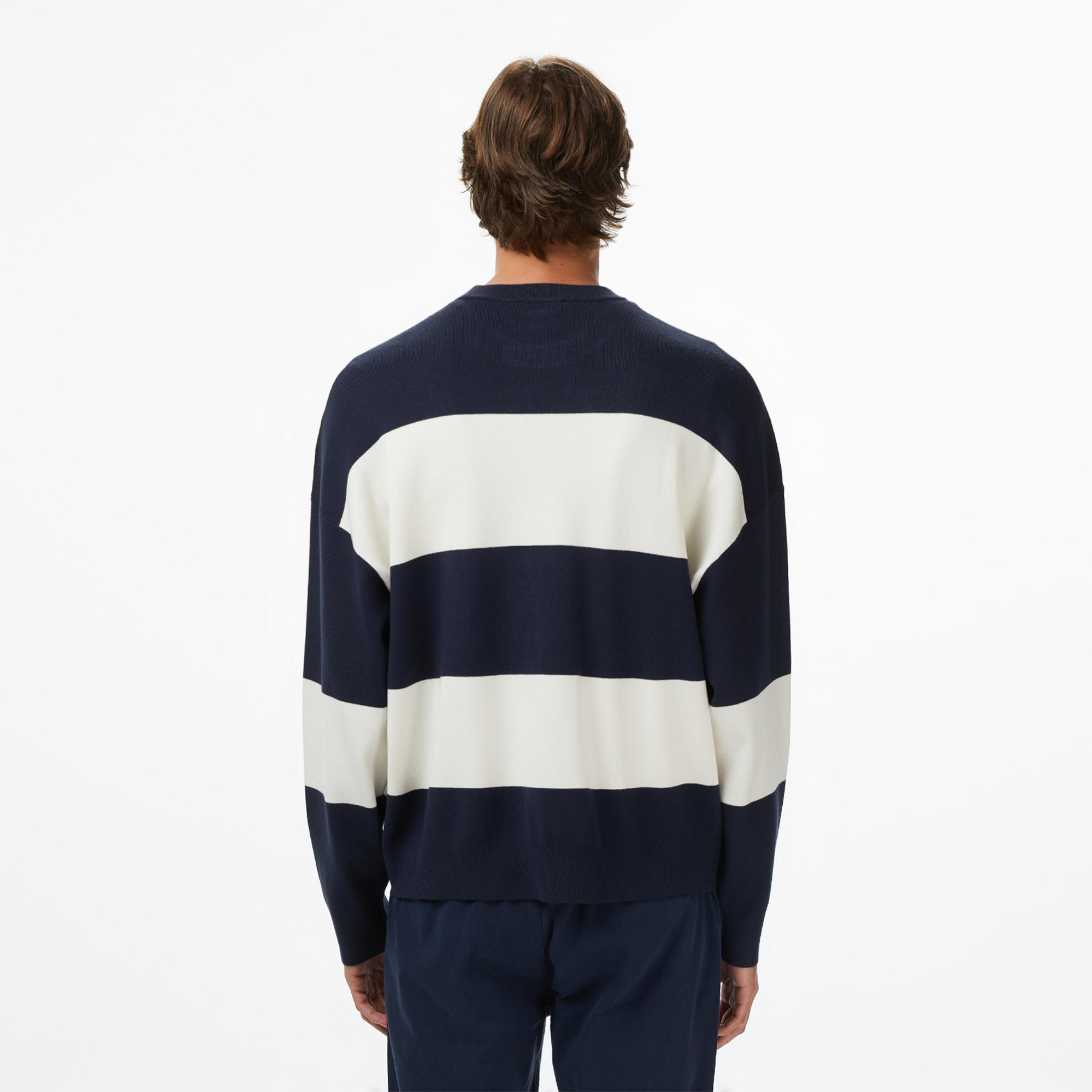 Calvin Klein Striped Snowy Relaxed Crew Erkek Renkli Triko