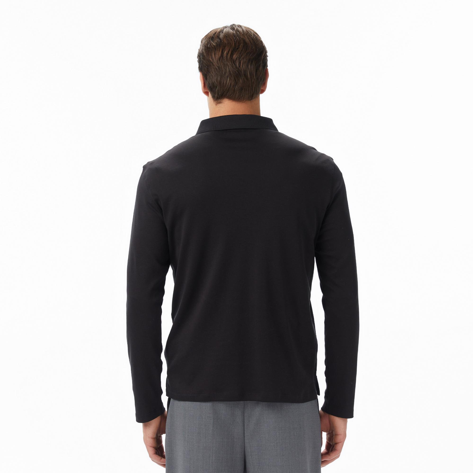 Calvin Klein Supima Cotton Solid Erkek Siyah Uzun Kollu Polo