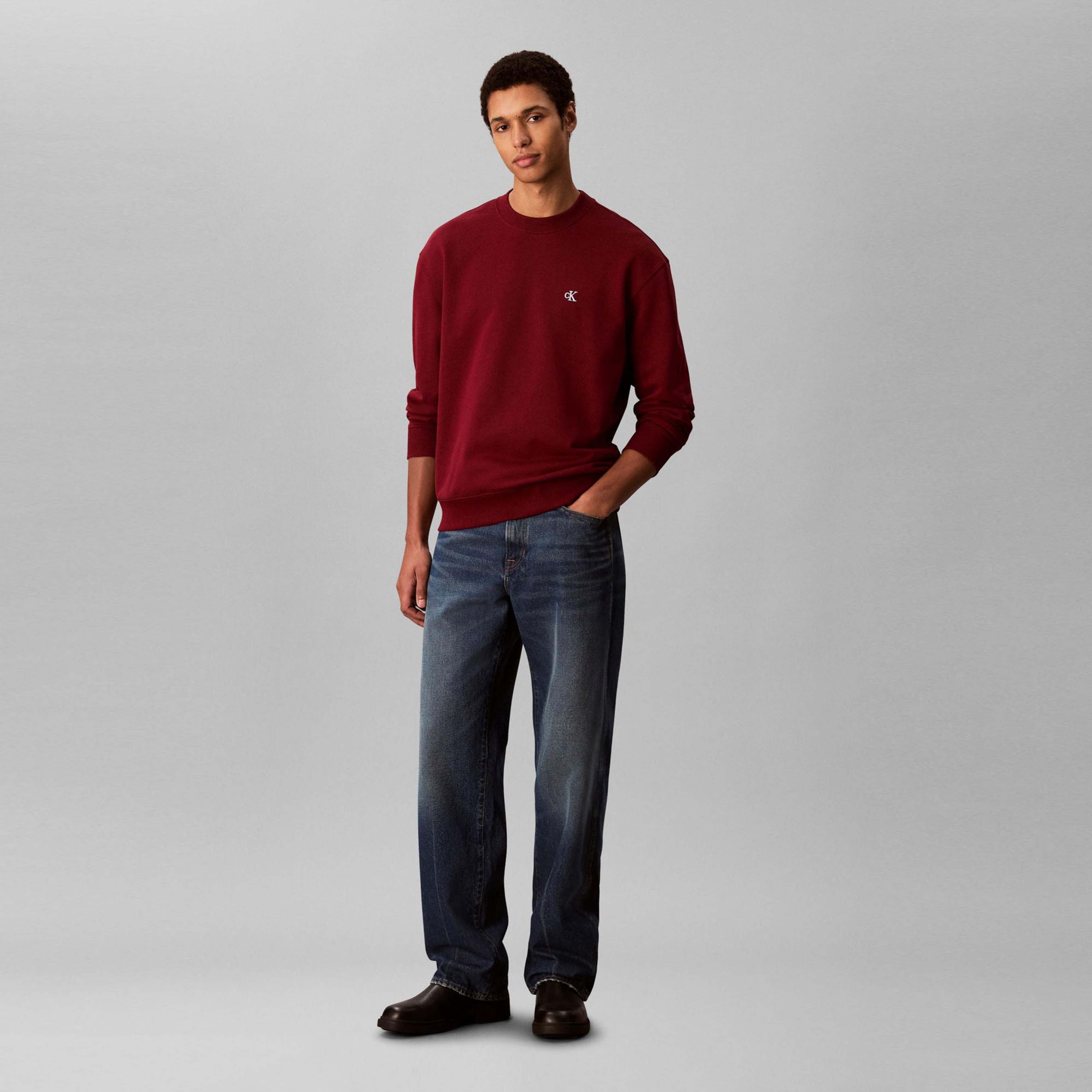 Calvin Klein Terry Monogram Erkek Kırmızı Sweatshirt