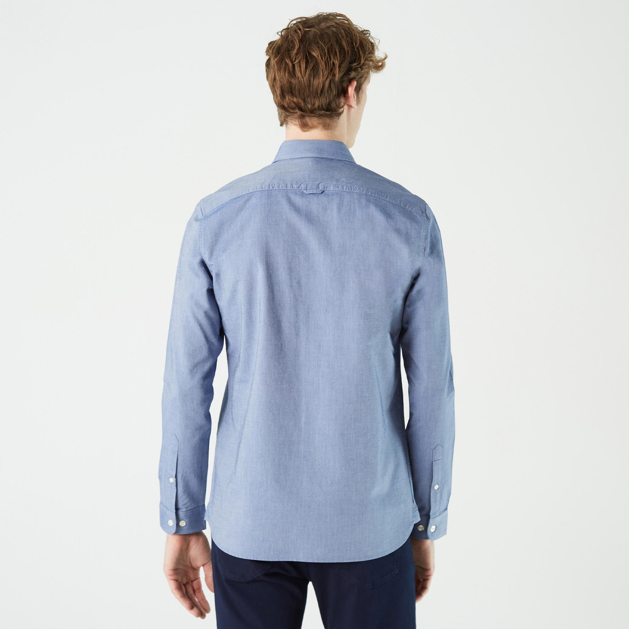 Erkek Slim Fit Düğmeli Yaka Lacivert Gömlek