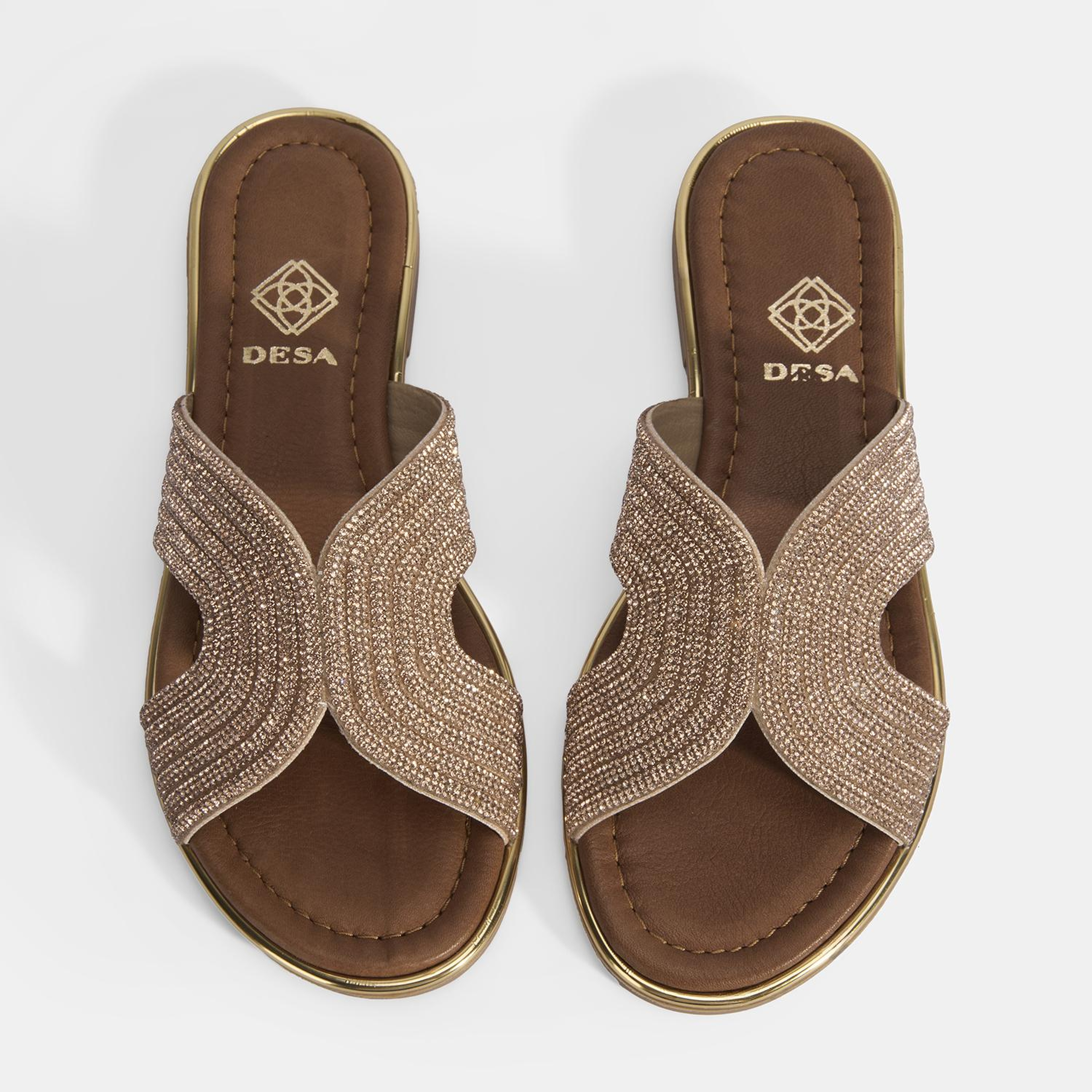 Kadın Altın Taş Detaylı Deri Terlik