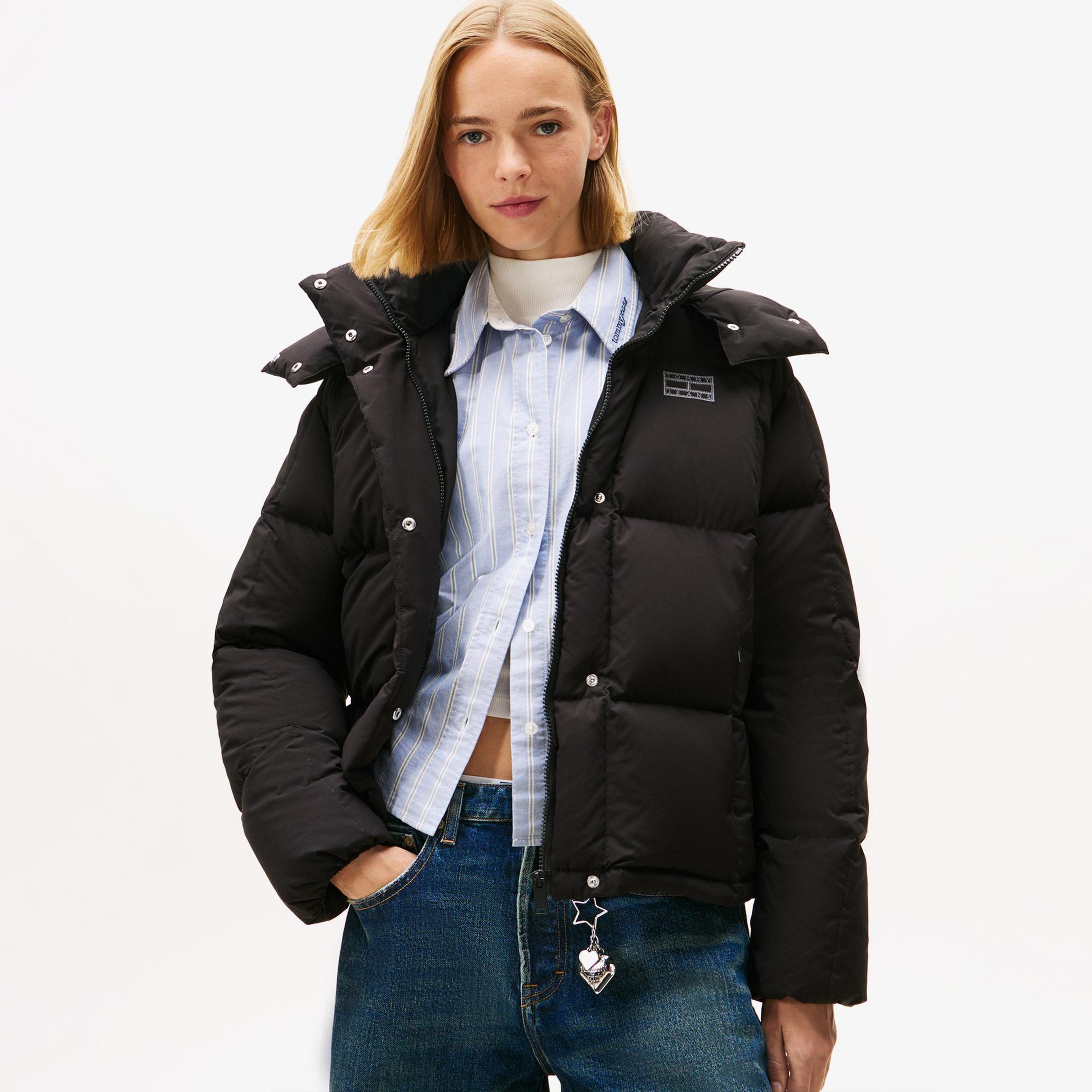 Tommy Jeans Alaska Grid Kadın Siyah Puffer Mont