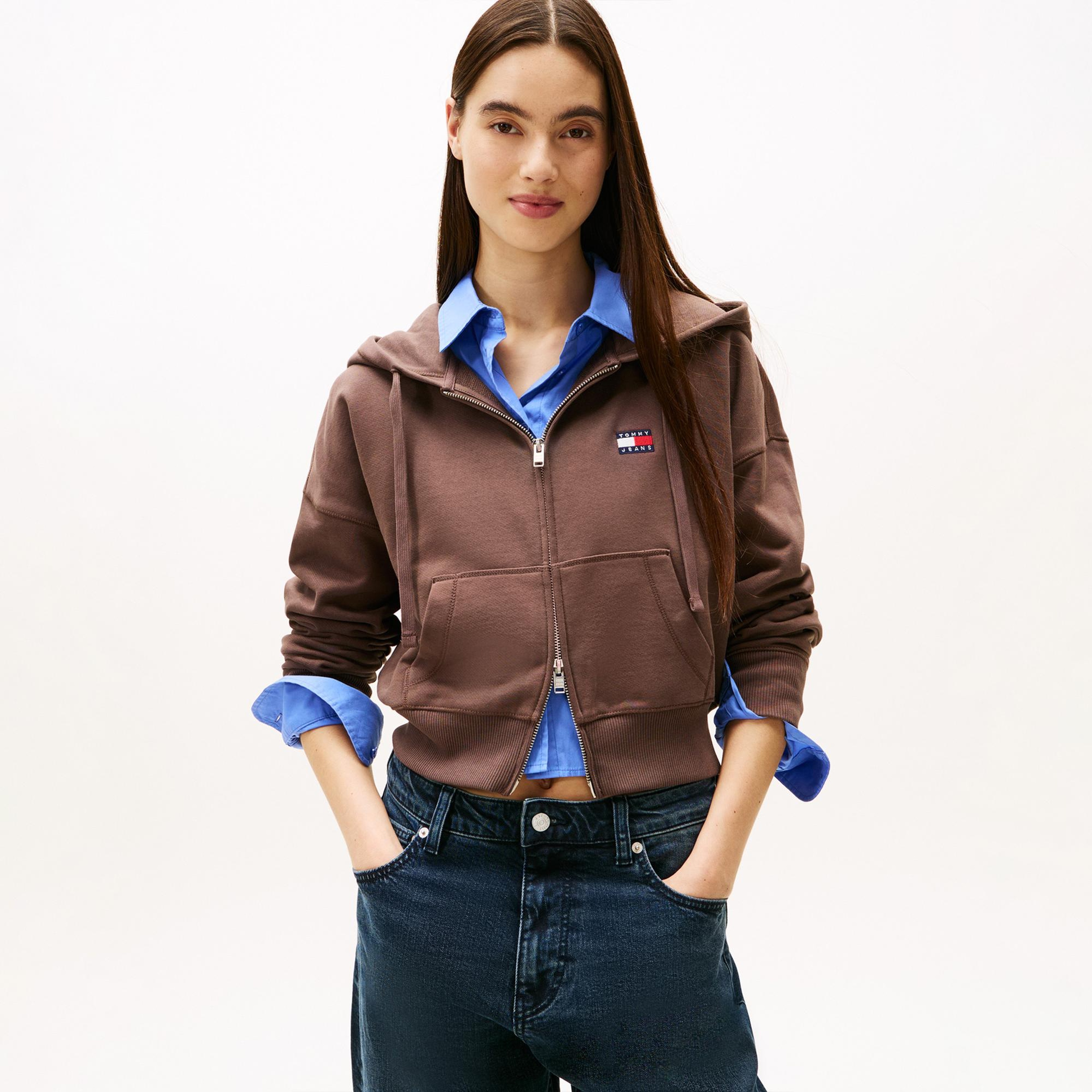 Tommy Hilfiger Badge Kadın Kahverengi Eşofman Üstü