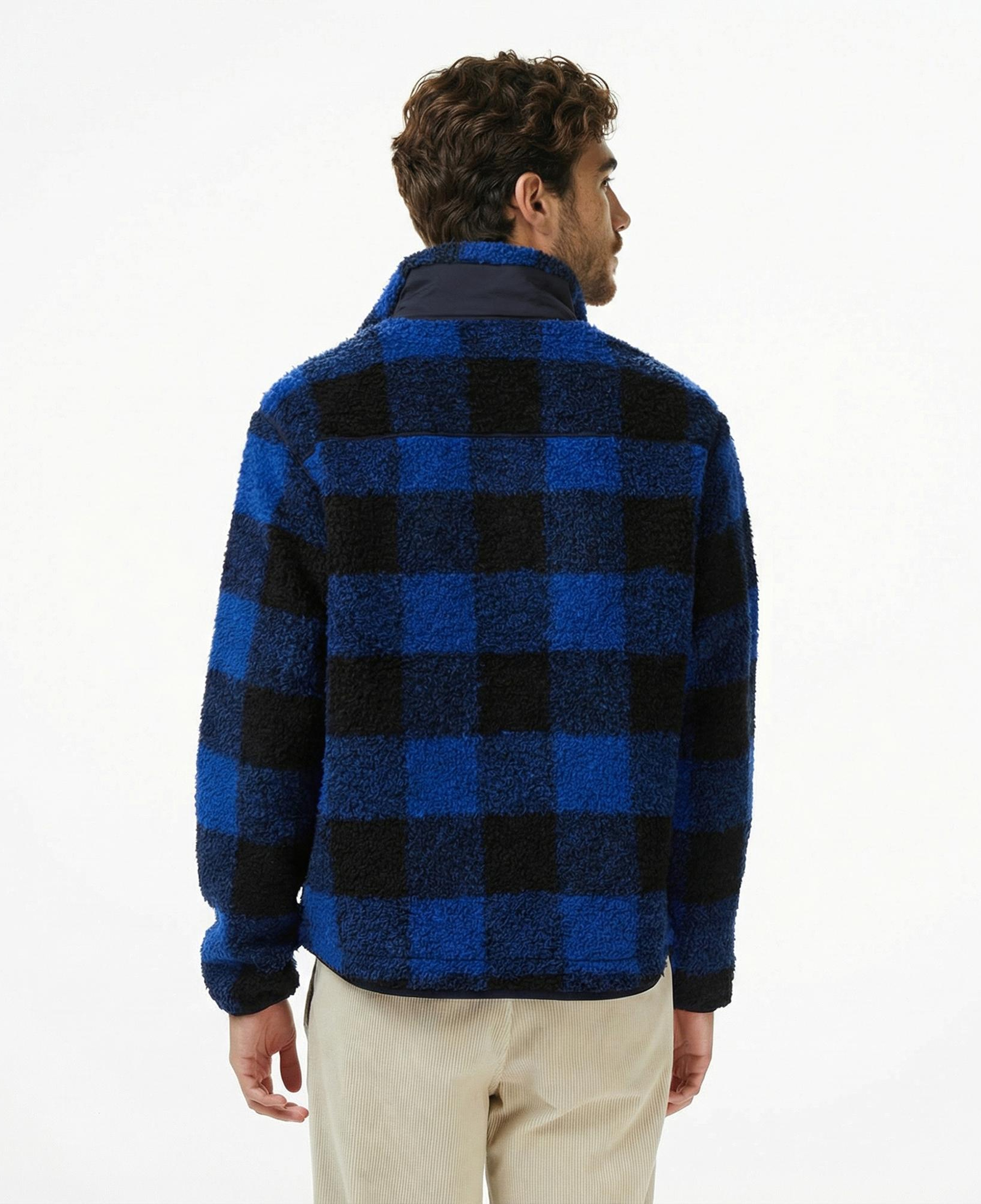 Tommy Hilfiger Teddy Fleece Check Pull Over Erkek Mavi Sweatshirt