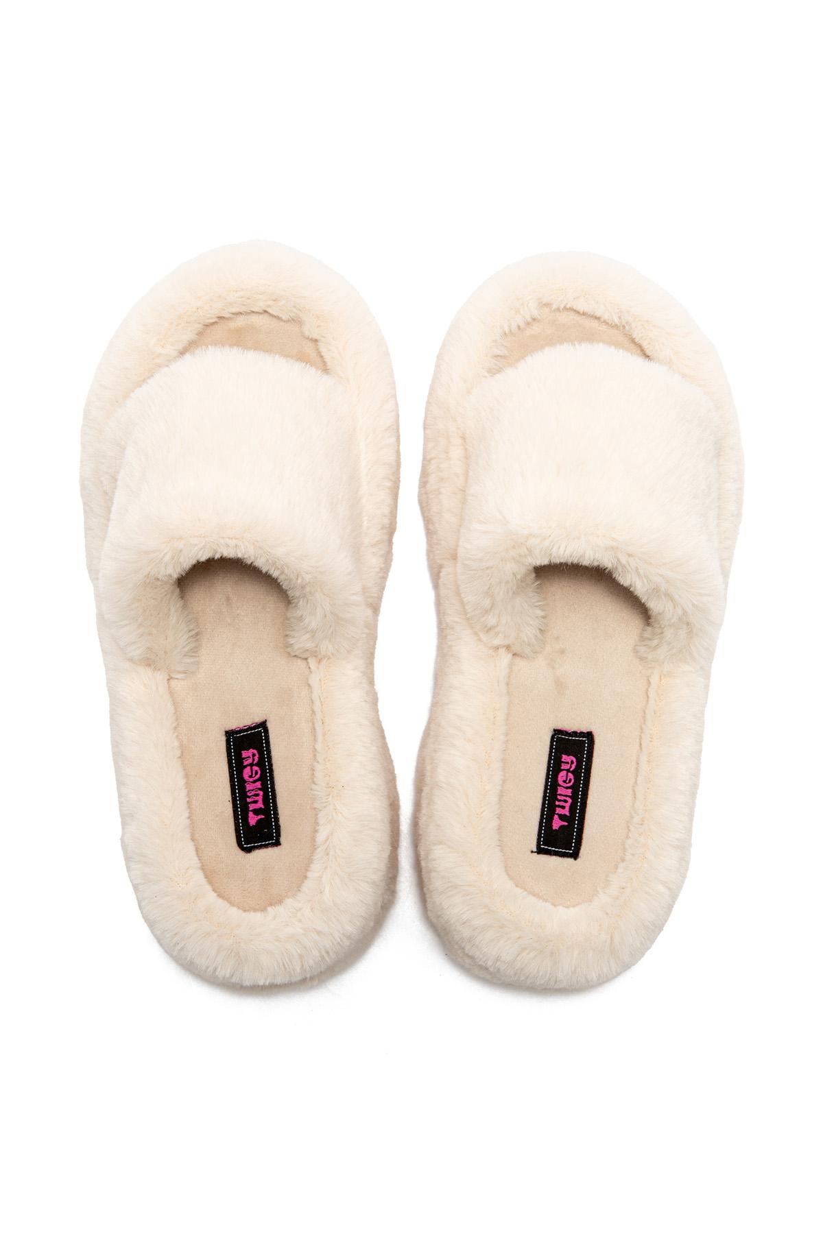 Lili Peluş Kadın Topuklu Ev Terliği Bej 36/40