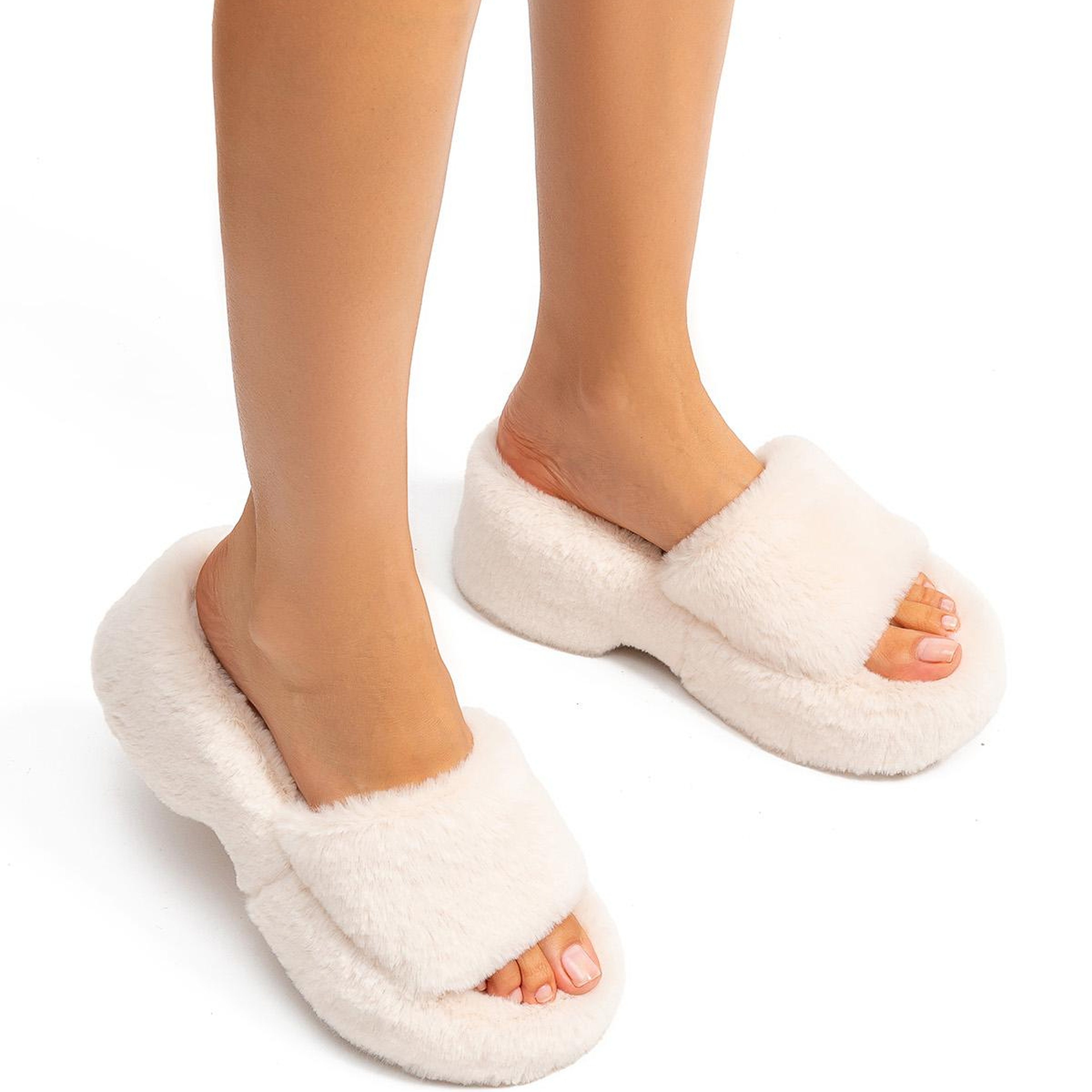 Lili Peluş Kadın Topuklu Ev Terliği Bej 36/40