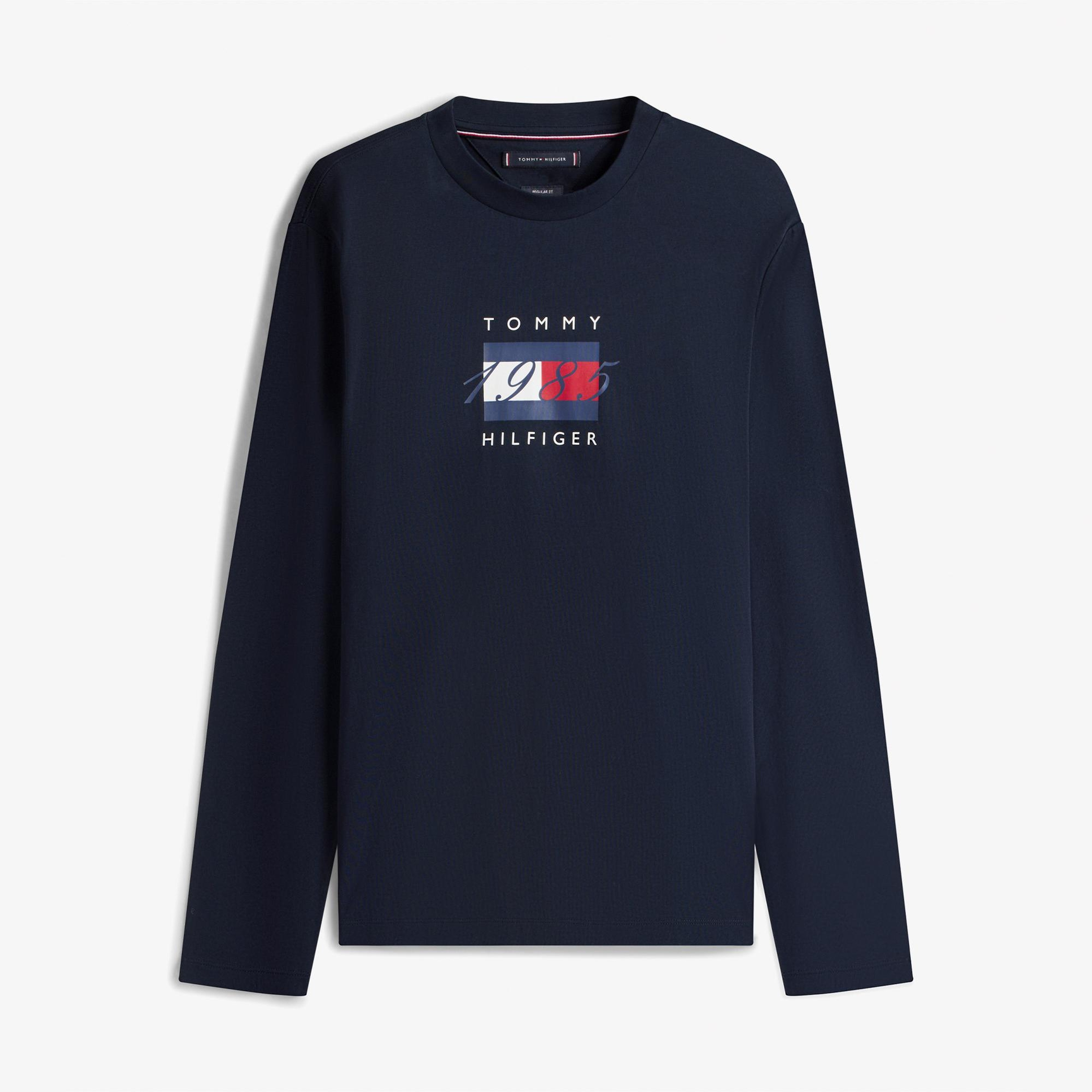 Tommy Hilfiger Linear Flag Graphic Erkek Uzun Kollu Lacivert T-Shirt