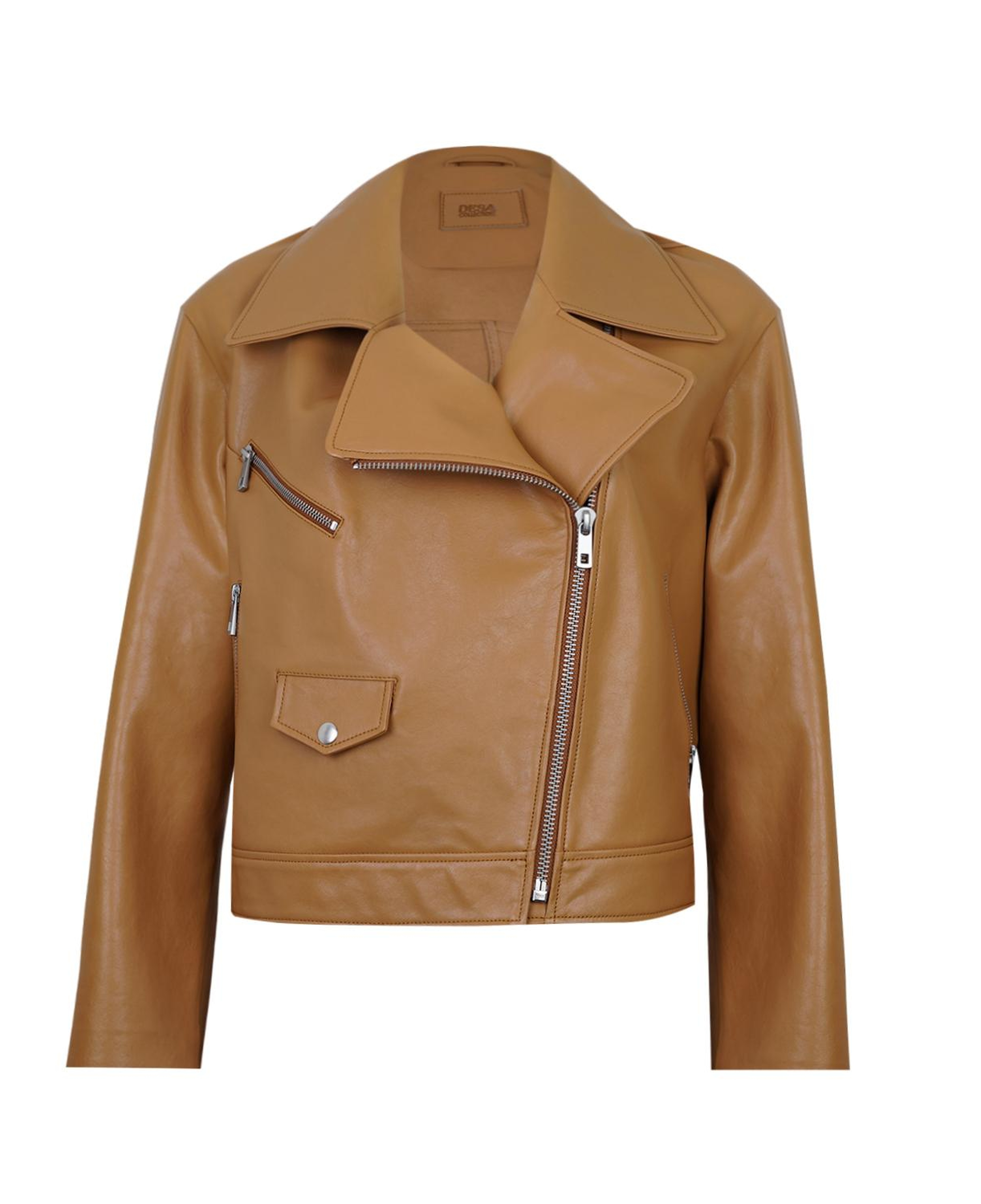 Albinia Kahve Kadın Deri Biker Ceket