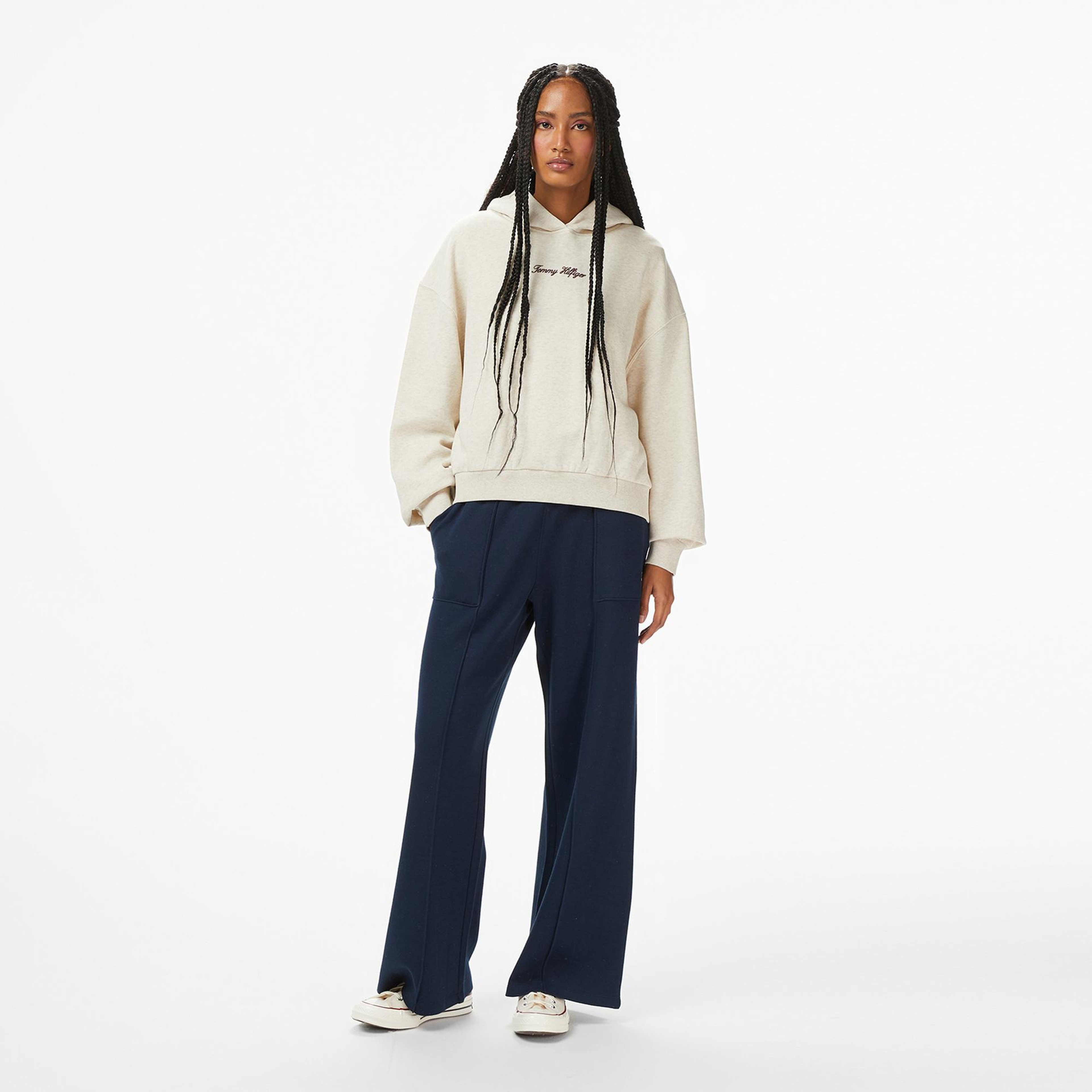 Tommy Hilfiger Classic Script Kadın Bej Hoodie