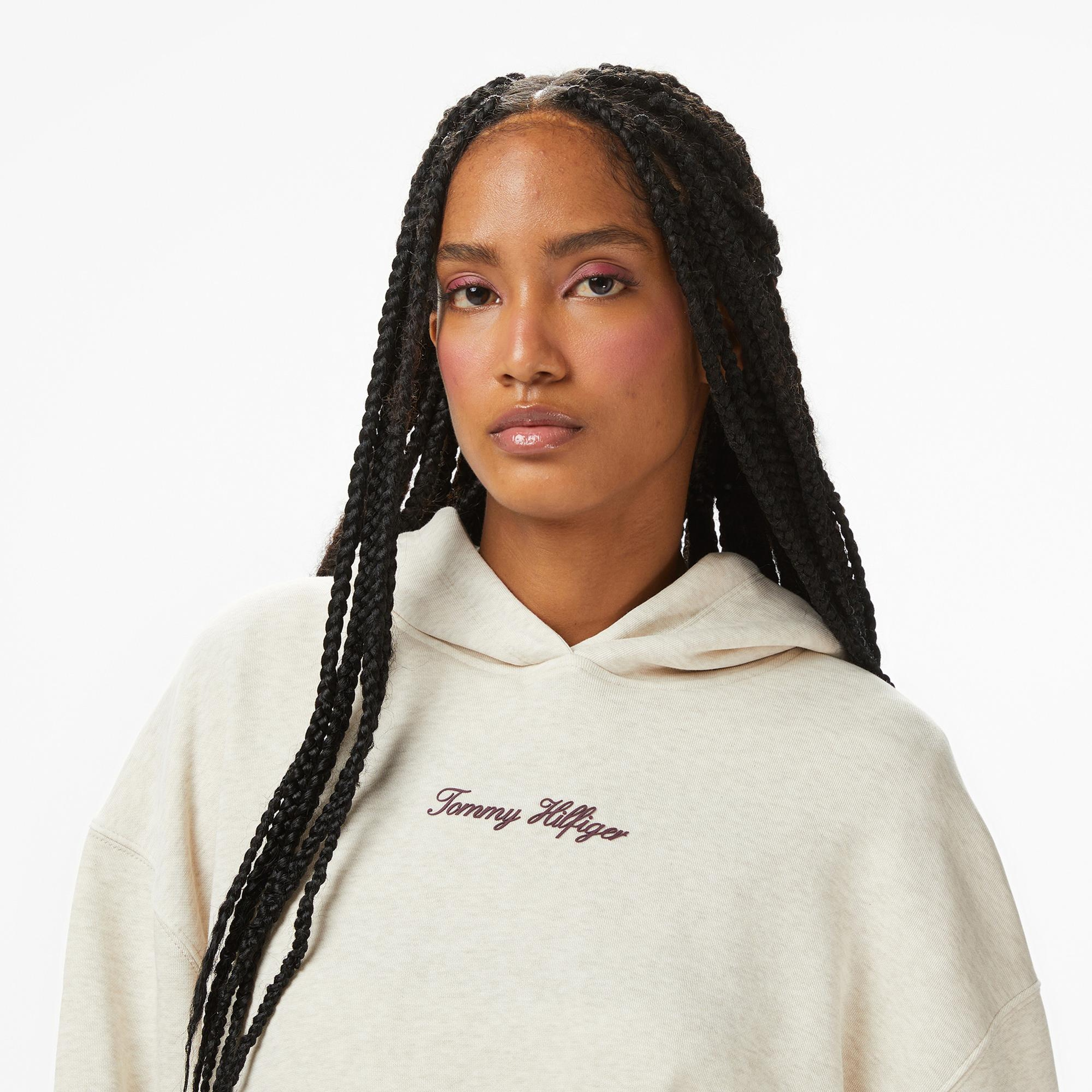 Tommy Hilfiger Classic Script Kadın Bej Hoodie