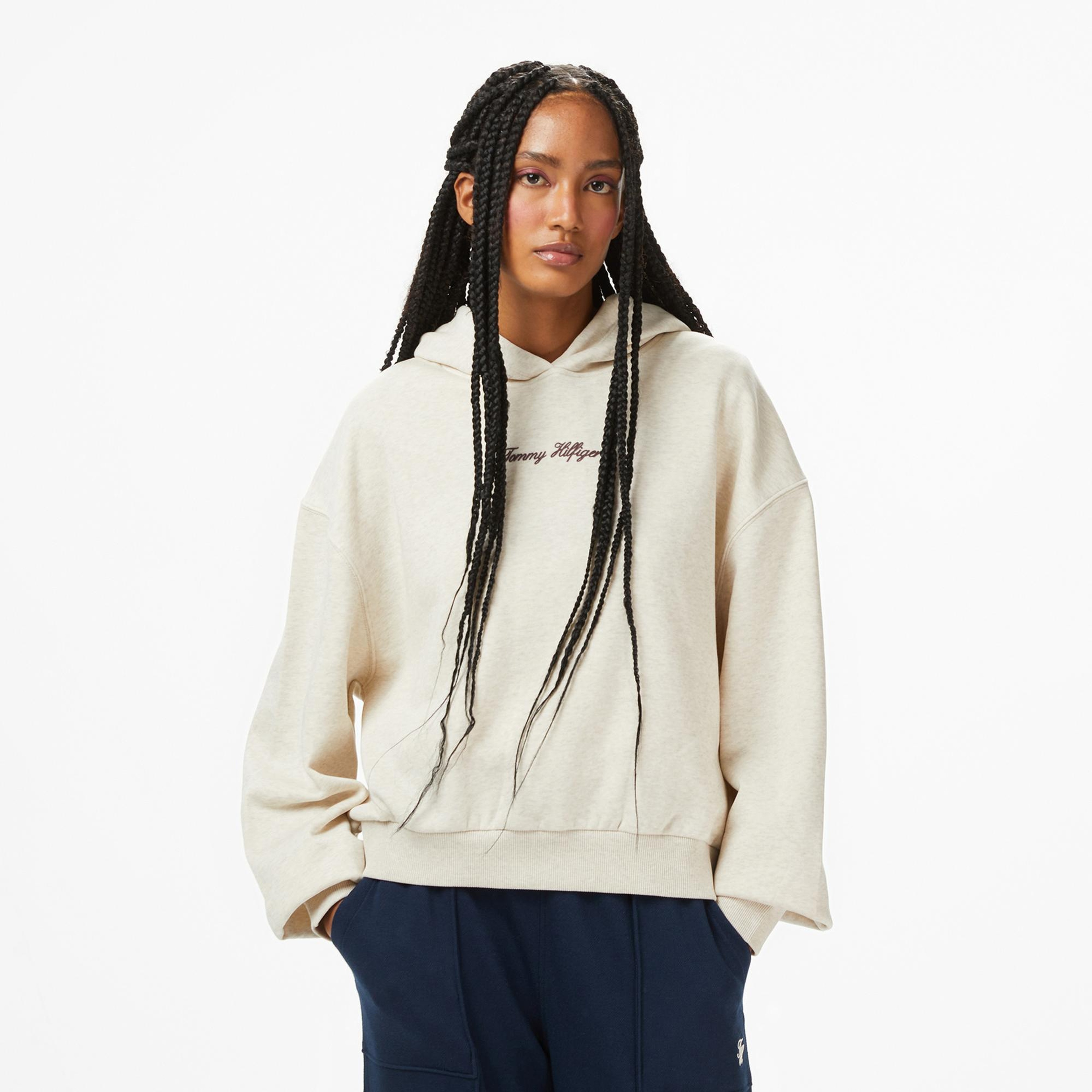 Tommy Hilfiger Classic Script Kadın Bej Hoodie