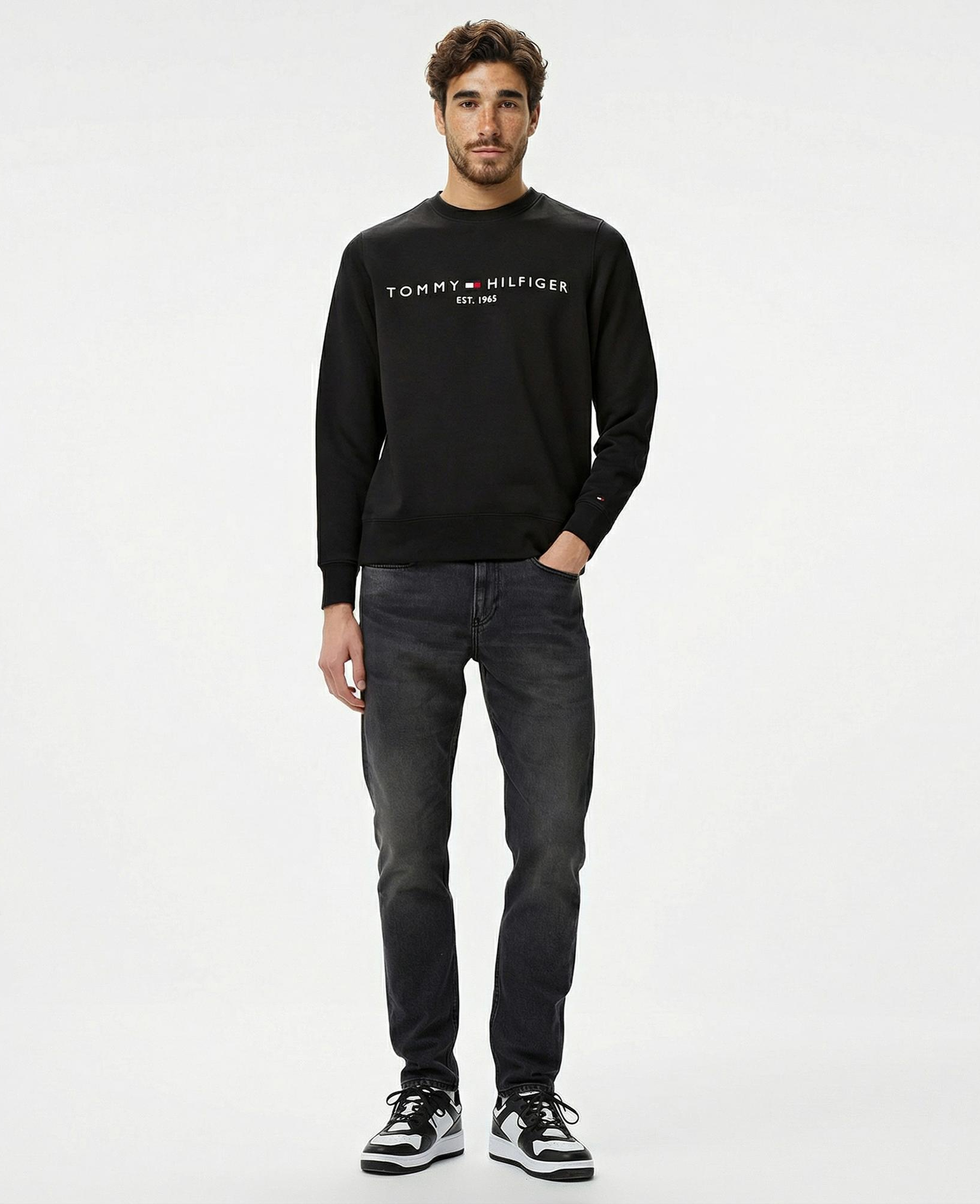 Tommy Hilfiger Tommy Logo Erkek Siyah Sweatshirt