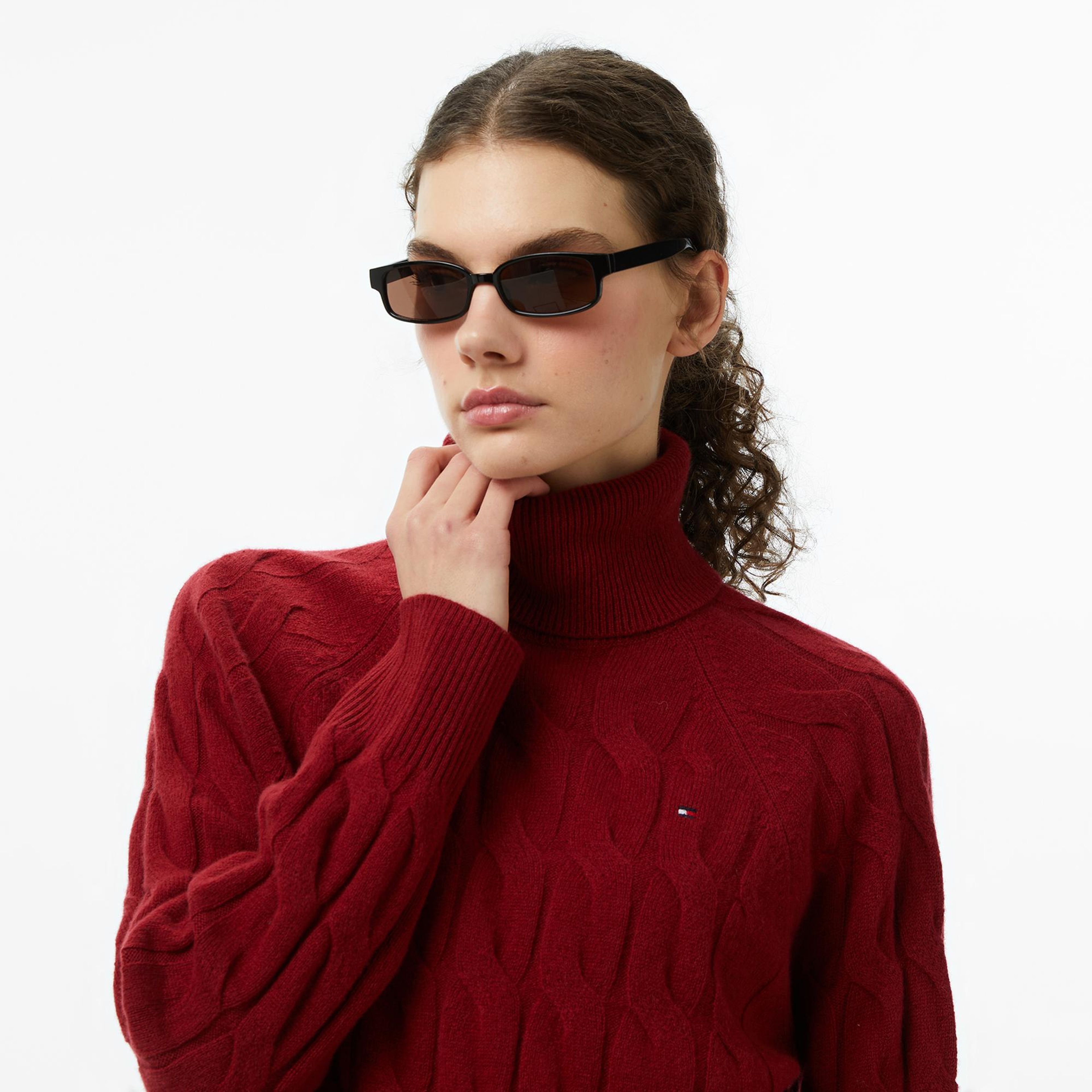 Tommy Hilfiger Soft Wool Cable Roll Kadın Kırmızı Kazak