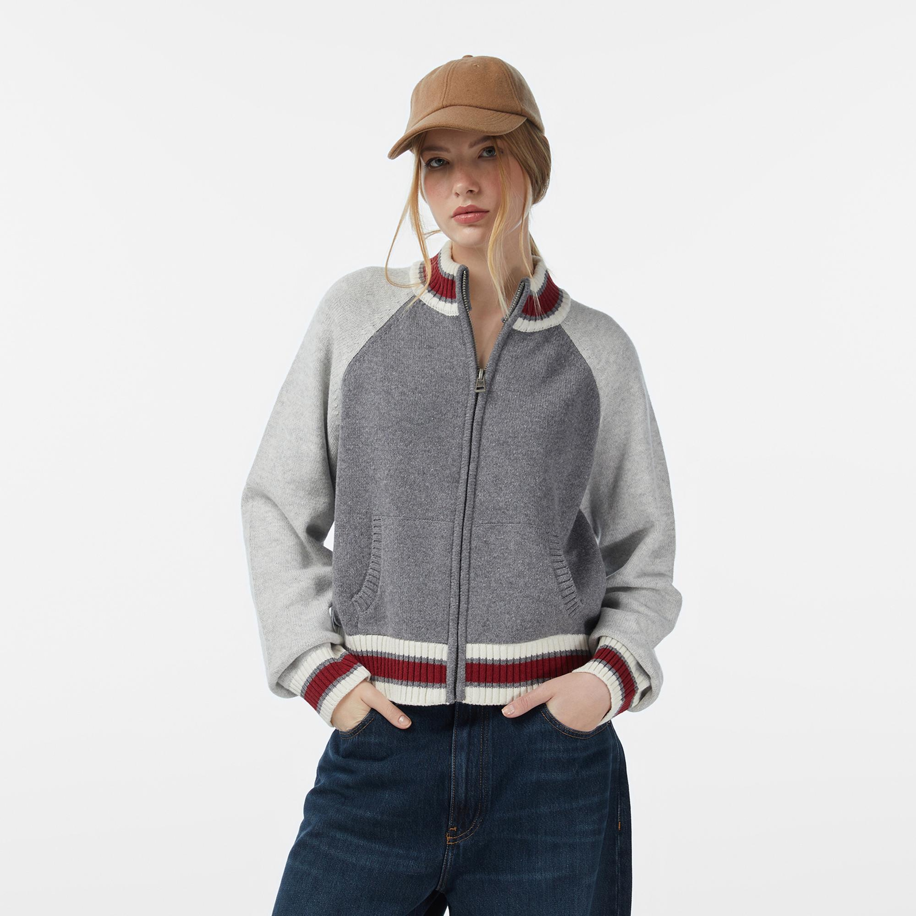 Guess Zipped Back In Yün Karışımlı Kadın Gri Triko