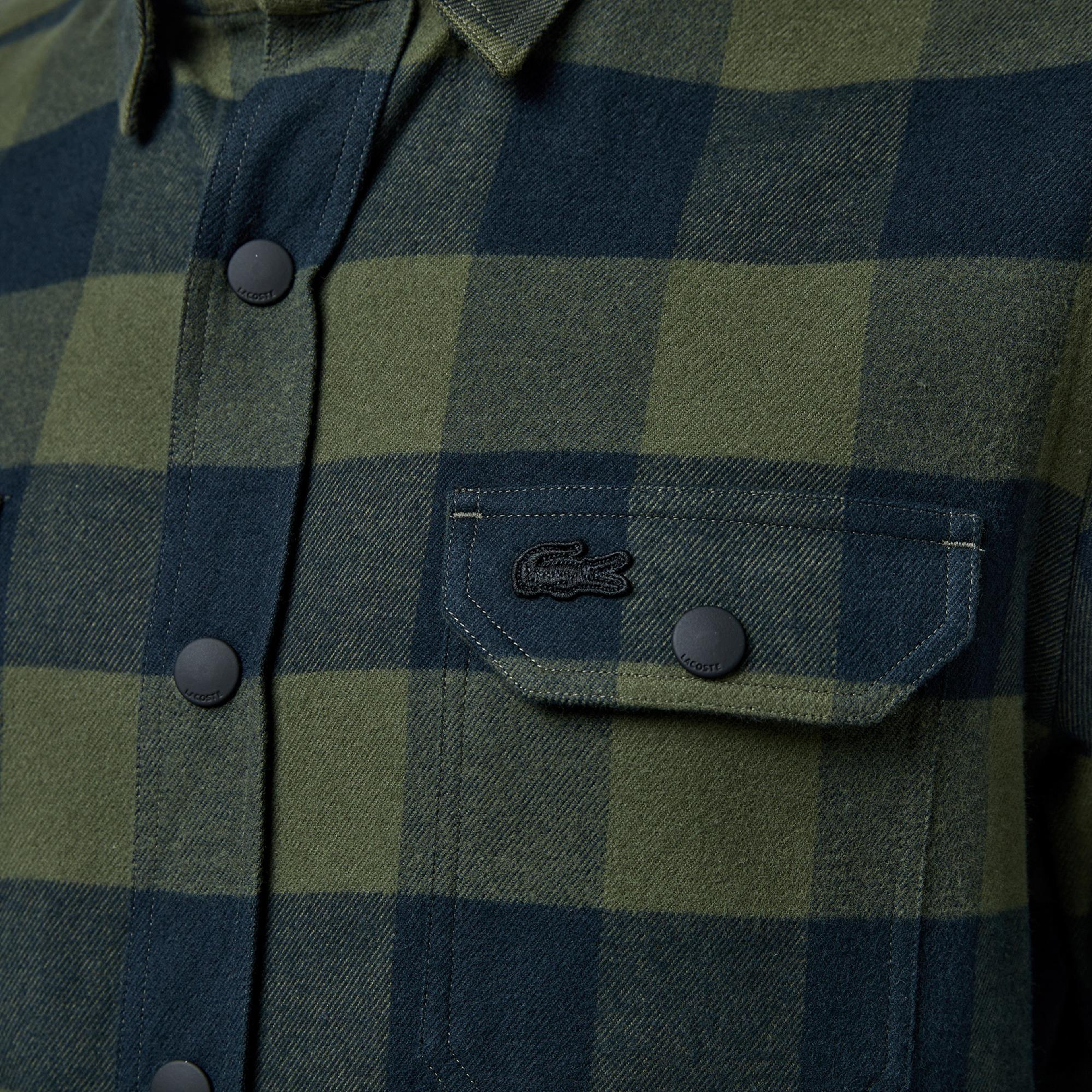 Erkek Slim Fit Ekose Yeşil Gömlek