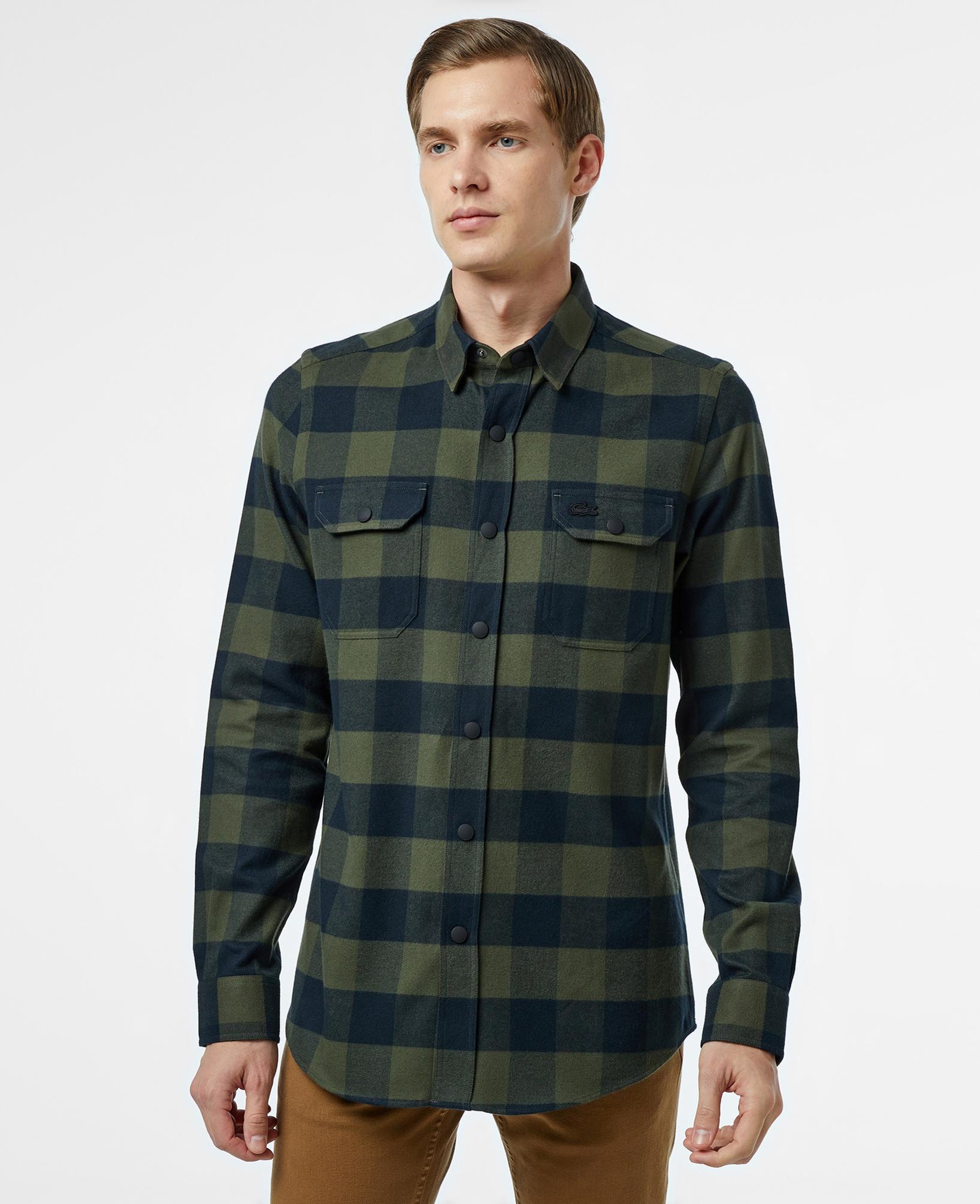 Erkek Slim Fit Ekose Yeşil Gömlek