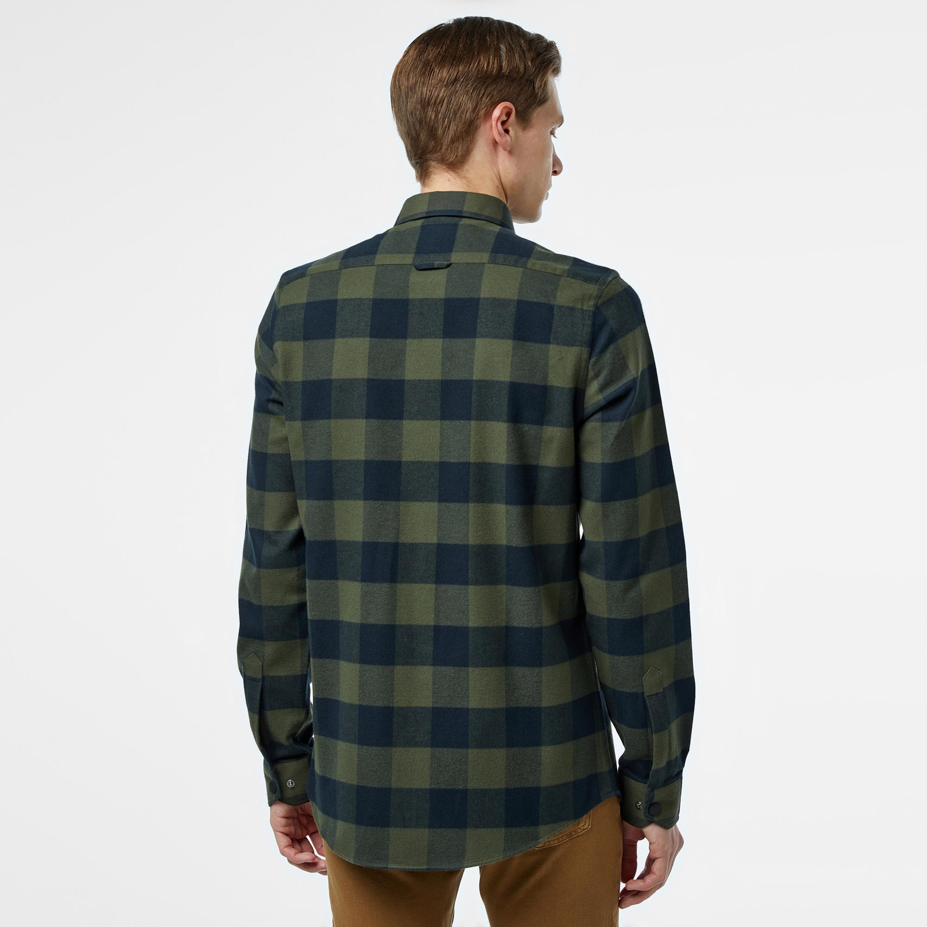 Erkek Slim Fit Ekose Yeşil Gömlek