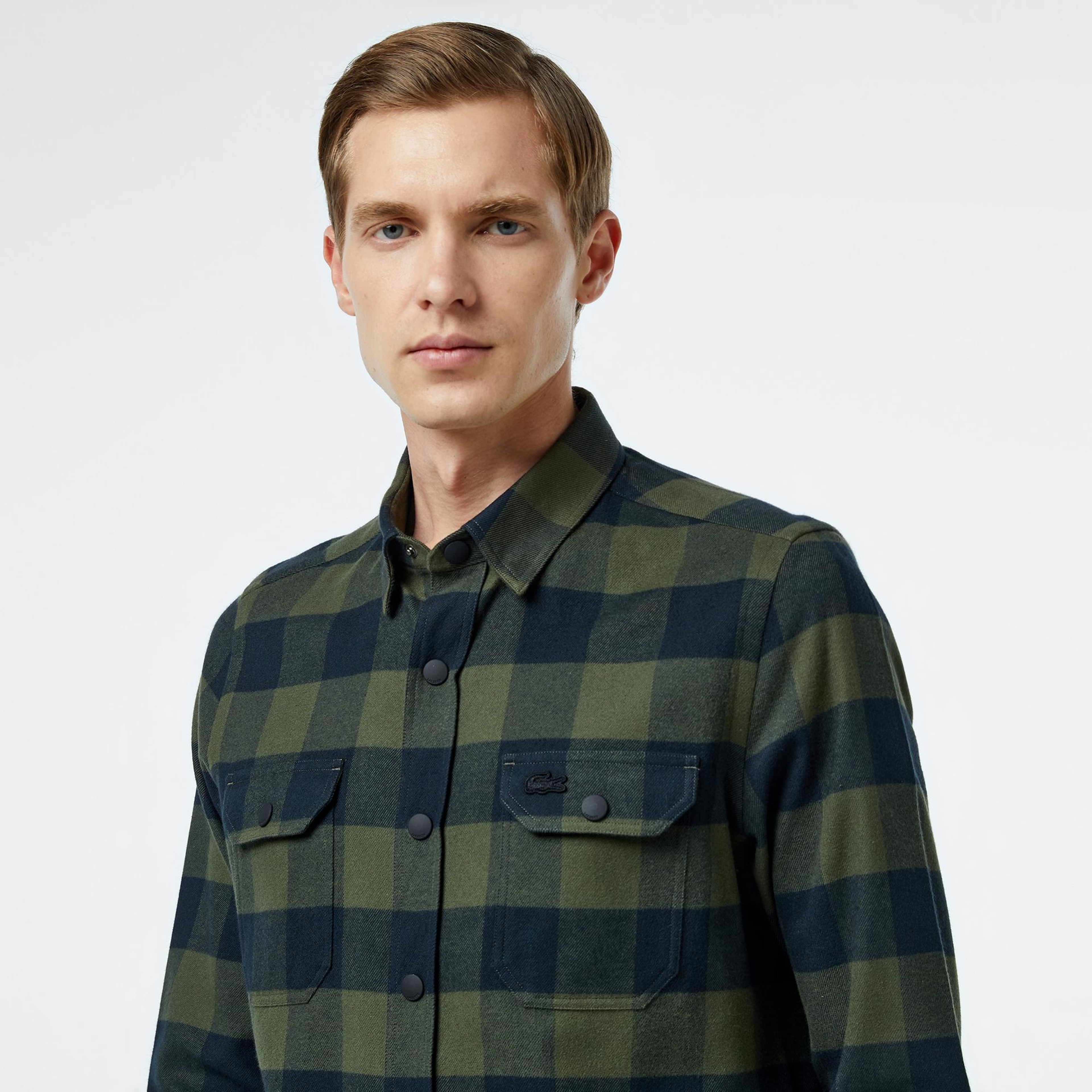 Erkek Slim Fit Ekose Yeşil Gömlek