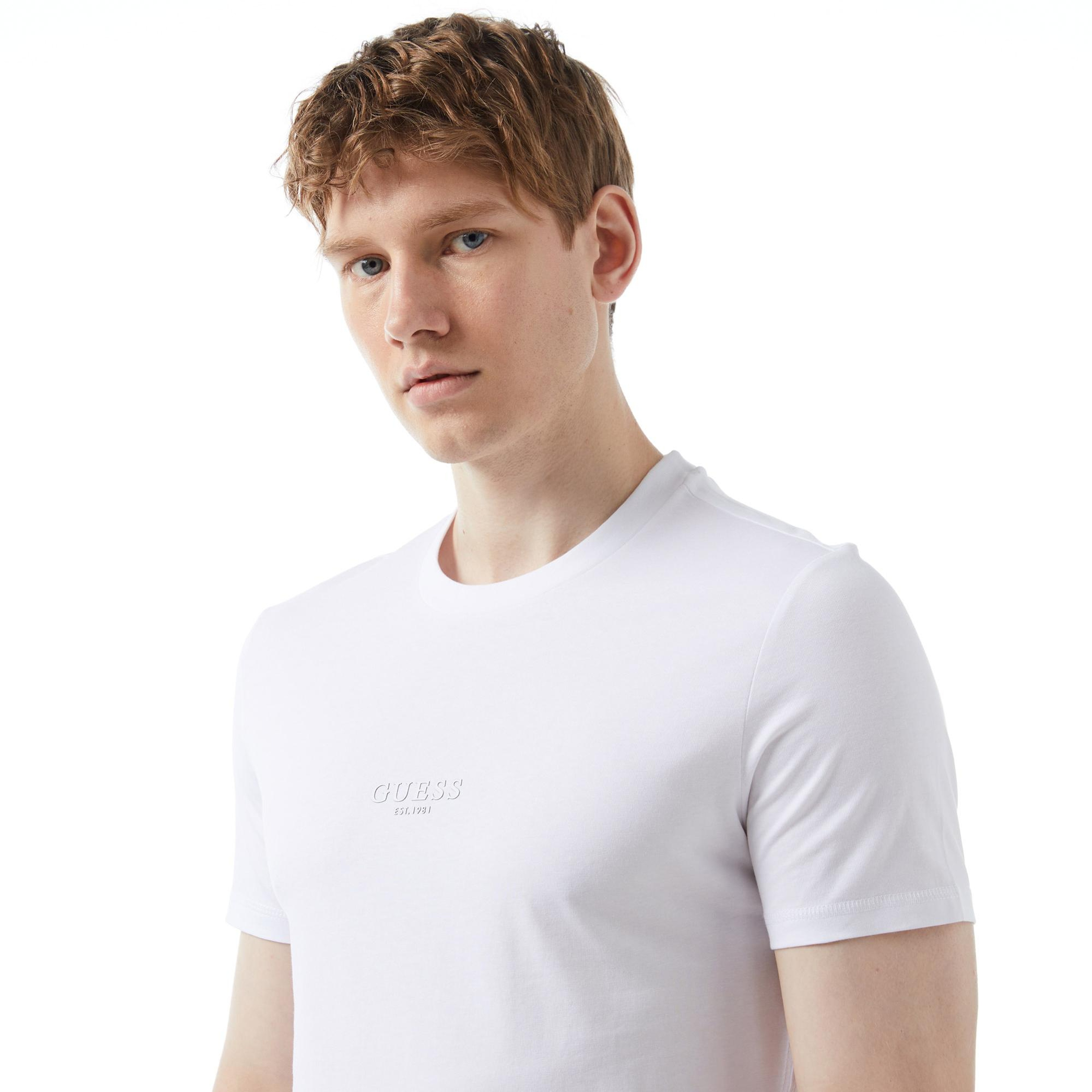 Guess Mid Organic Stream Erkek Beyaz T-Shirt