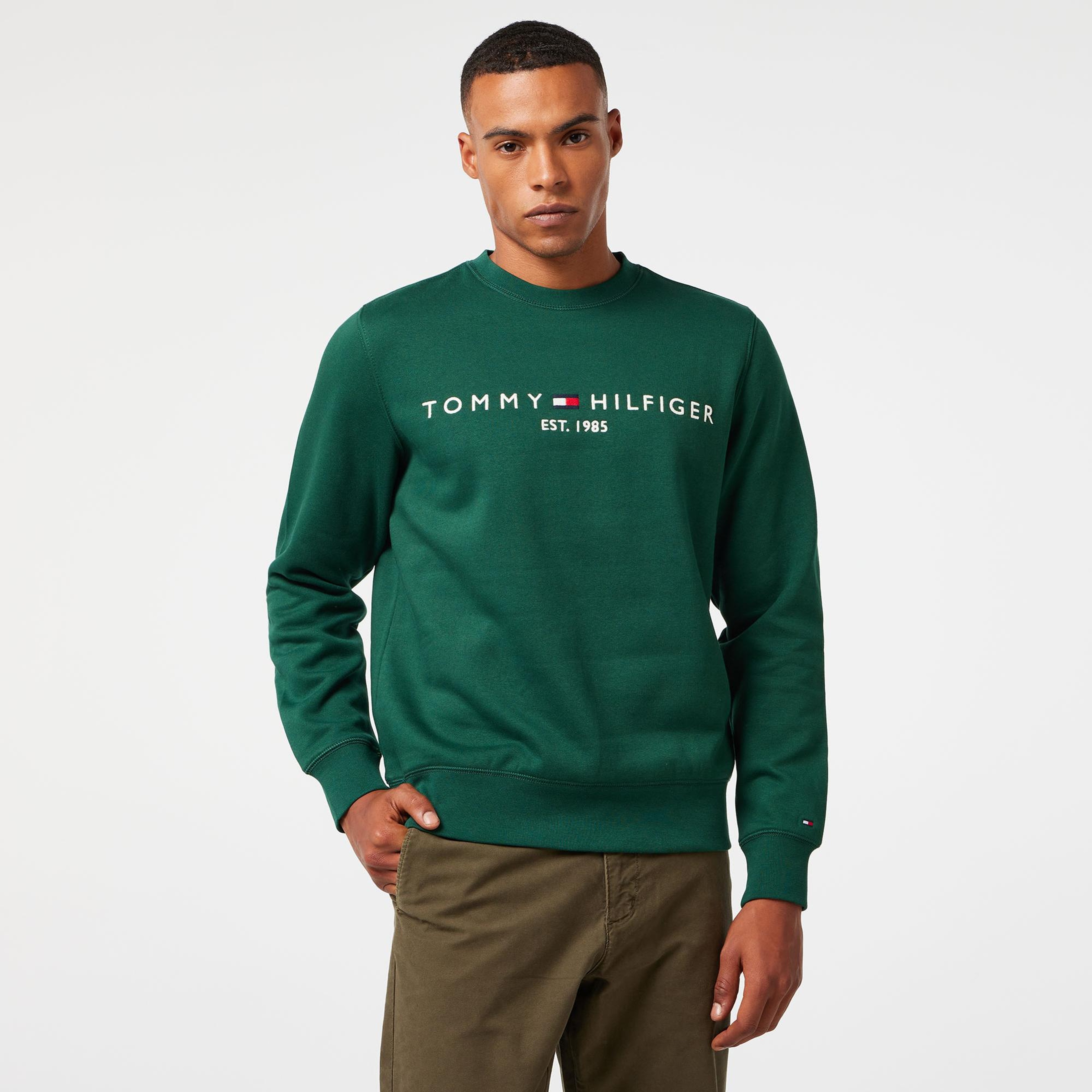 Tommy Hilfiger Logo Erkek Yeşil Sweatshirt