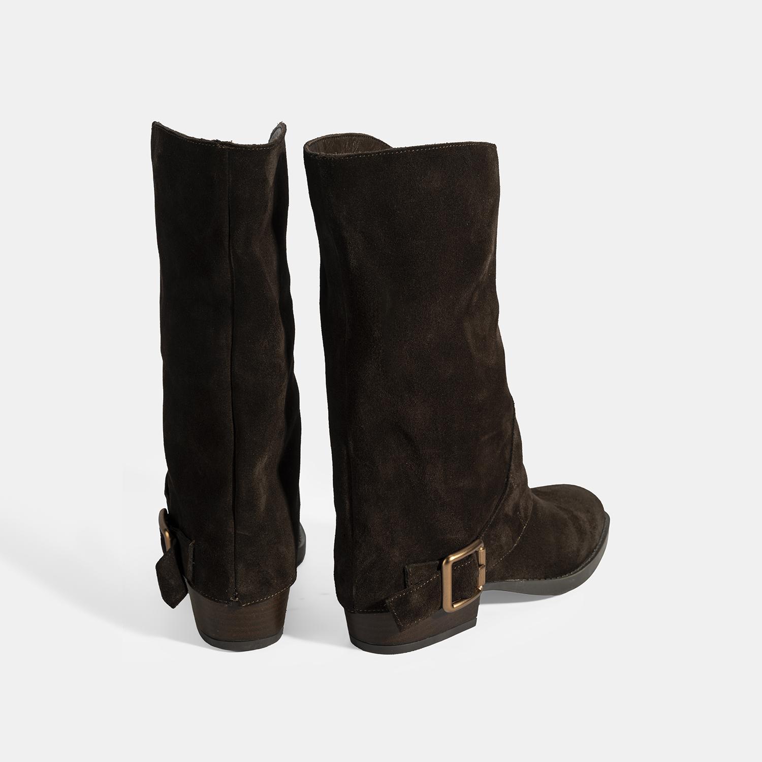 Kadın Kahve Katlama Detaylı Süet Bot