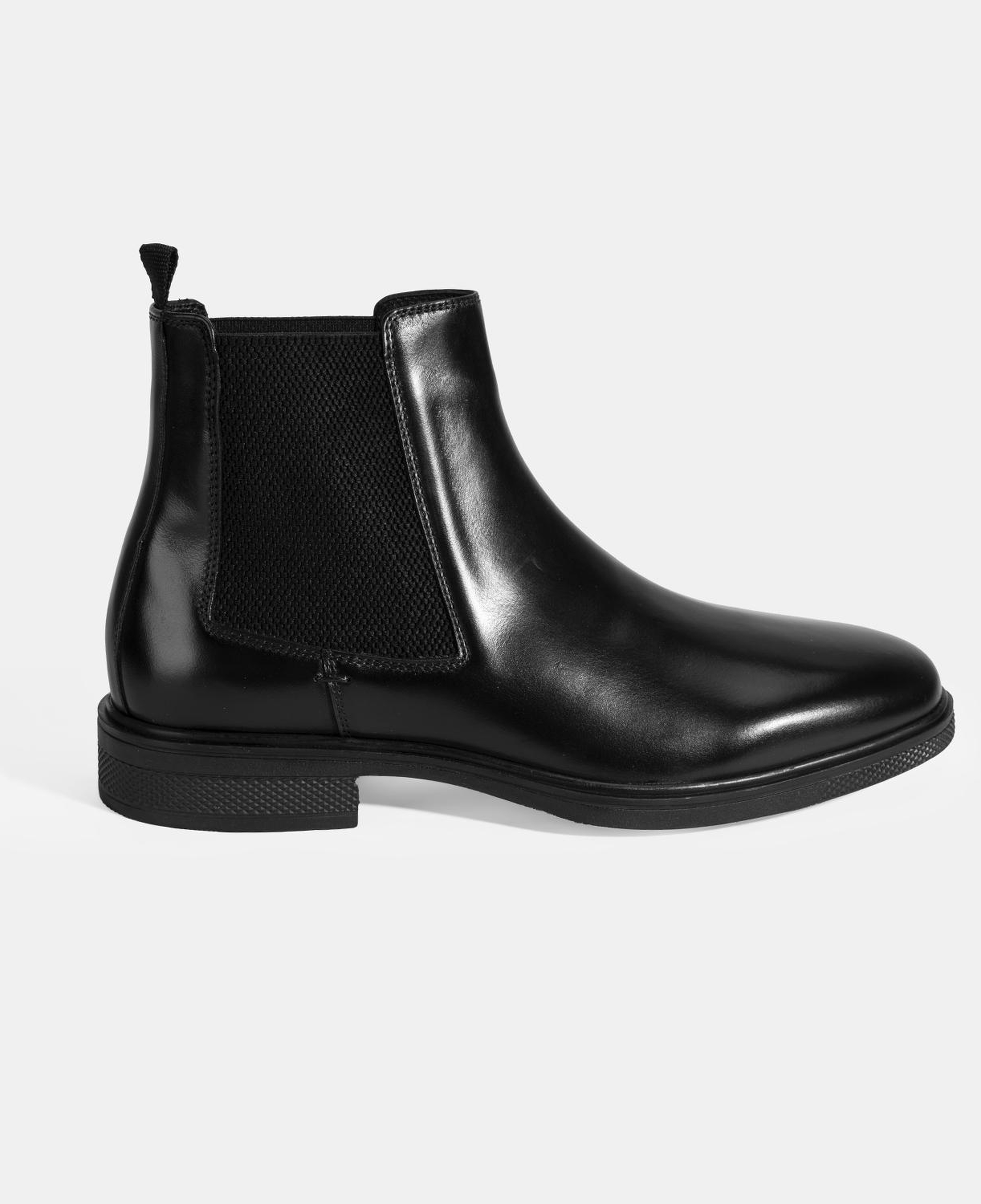 Erkek Siyah Lastik Detaylı Deri Bot