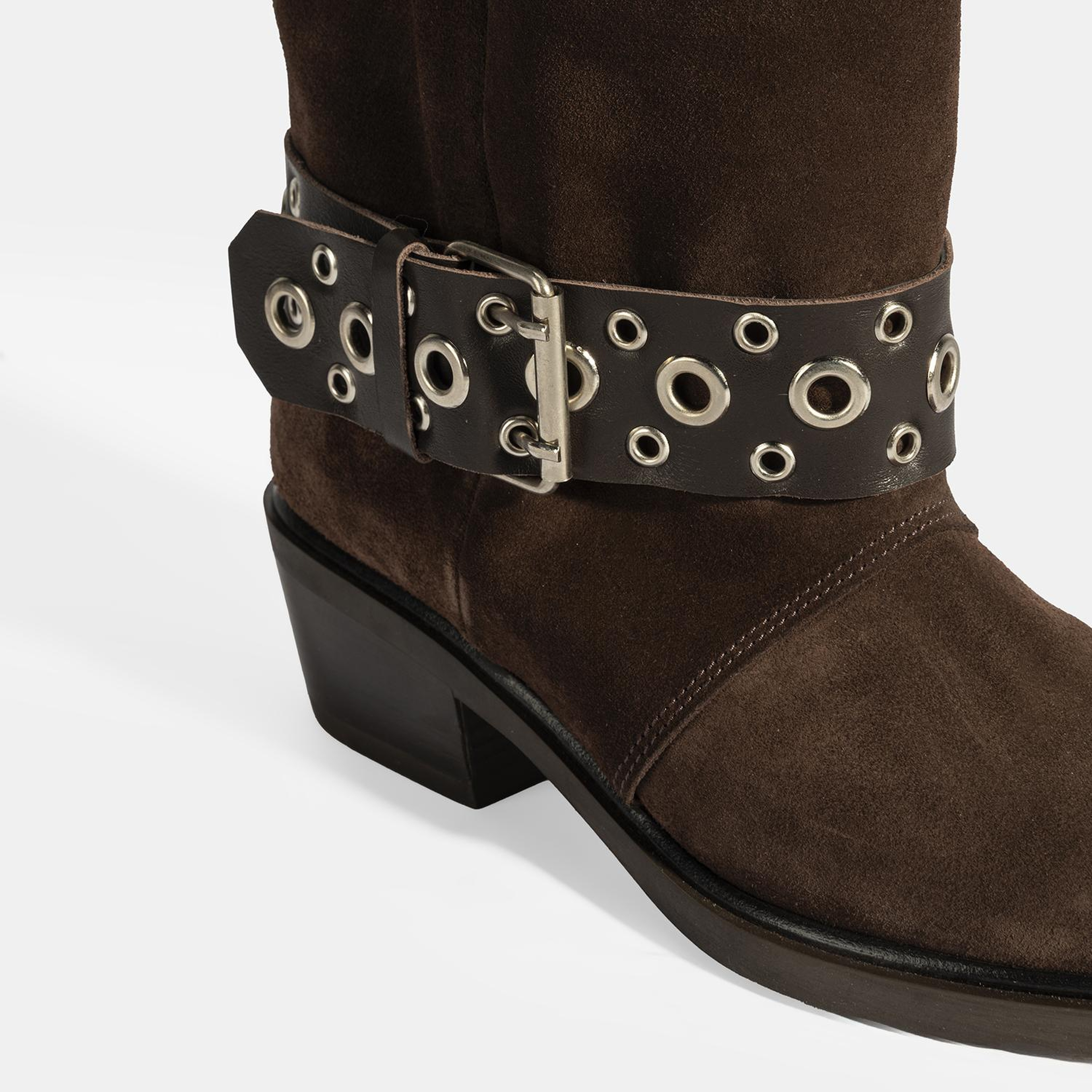 Kadın Kahve Ayarlanabilir Kemer Aksesuarlı Süet Bot