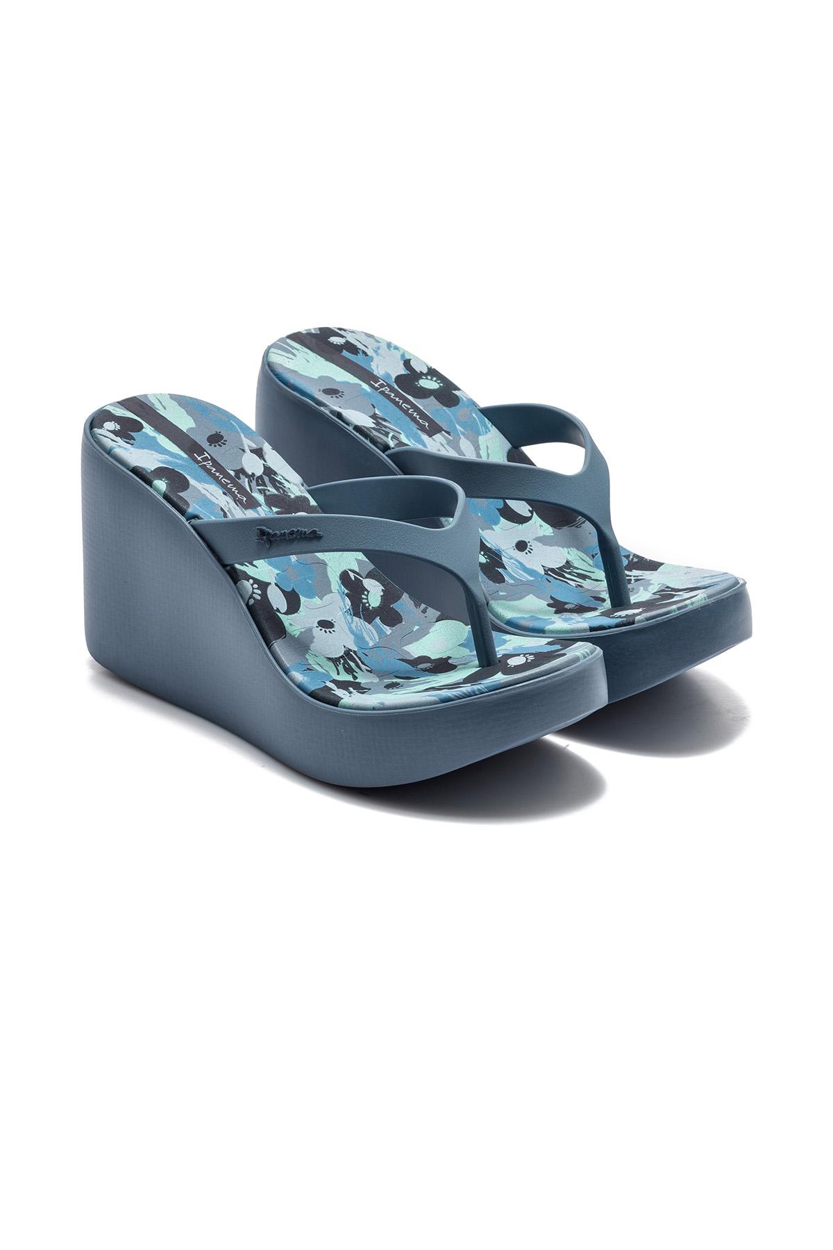 High Fashion Thong Topuklu Kadın Parmak Arası Terlik Mavi 35/40