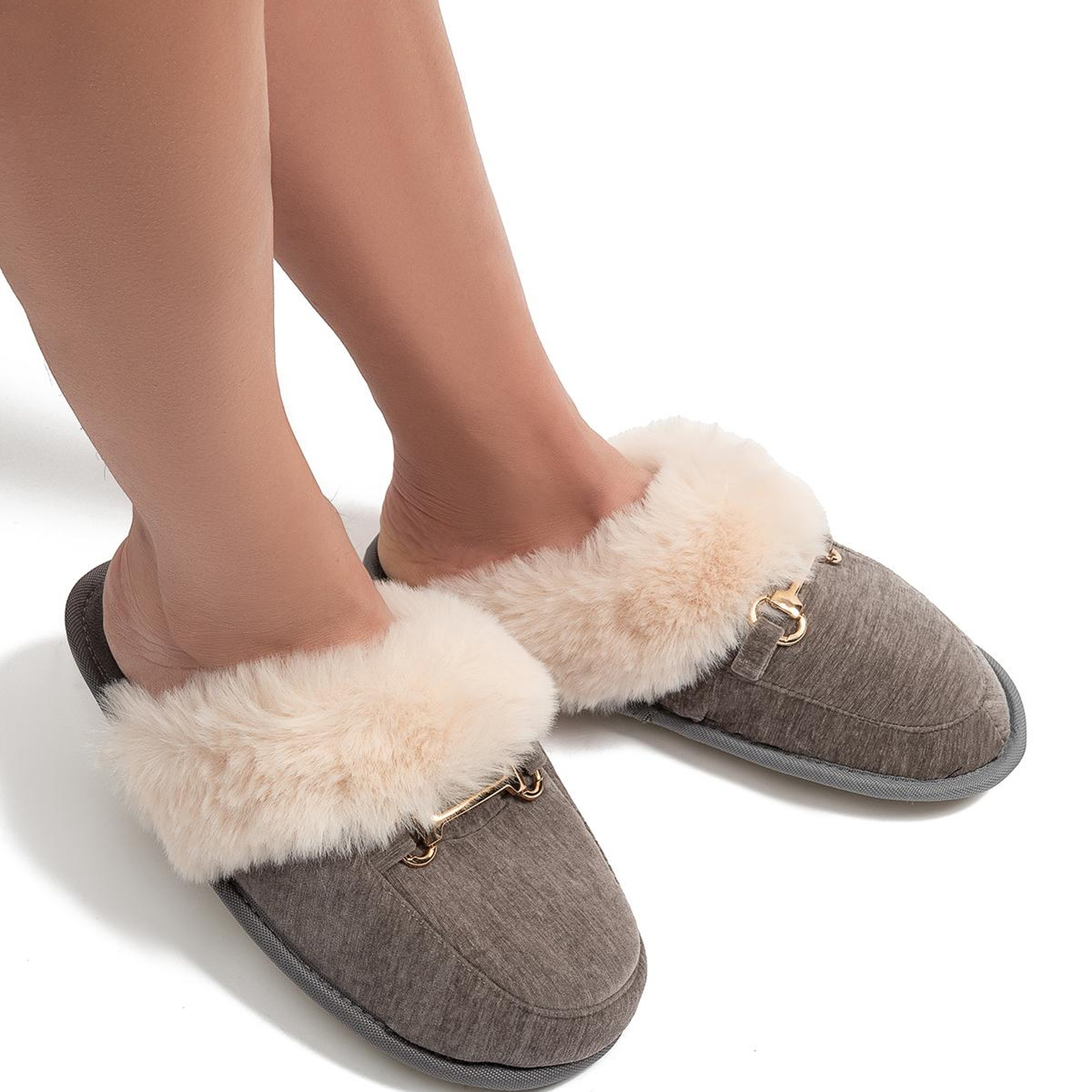 Maya Kadın Tokalı Ev Terliği Gri 37/41