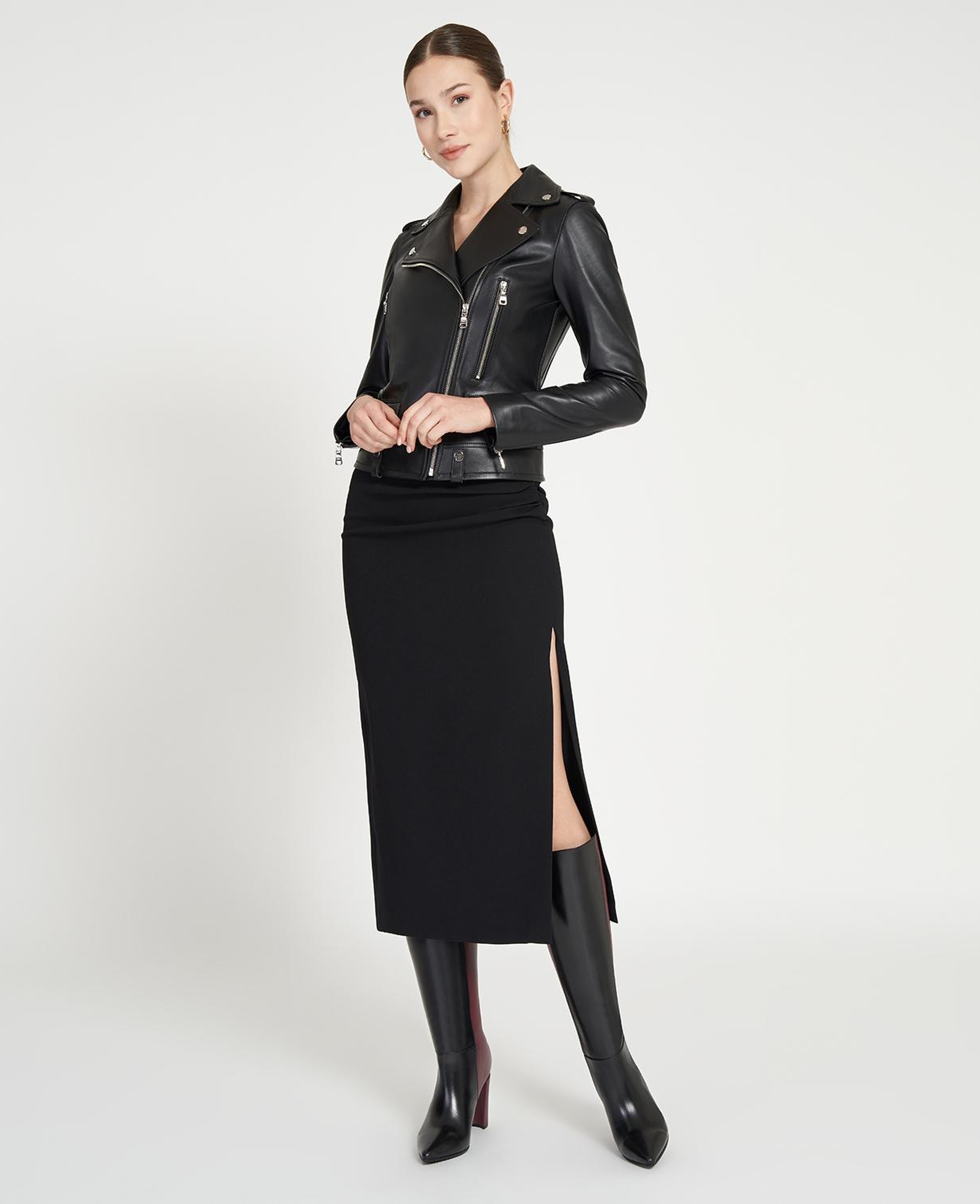 Amelia Siyah Kadın Biker Deri Ceket