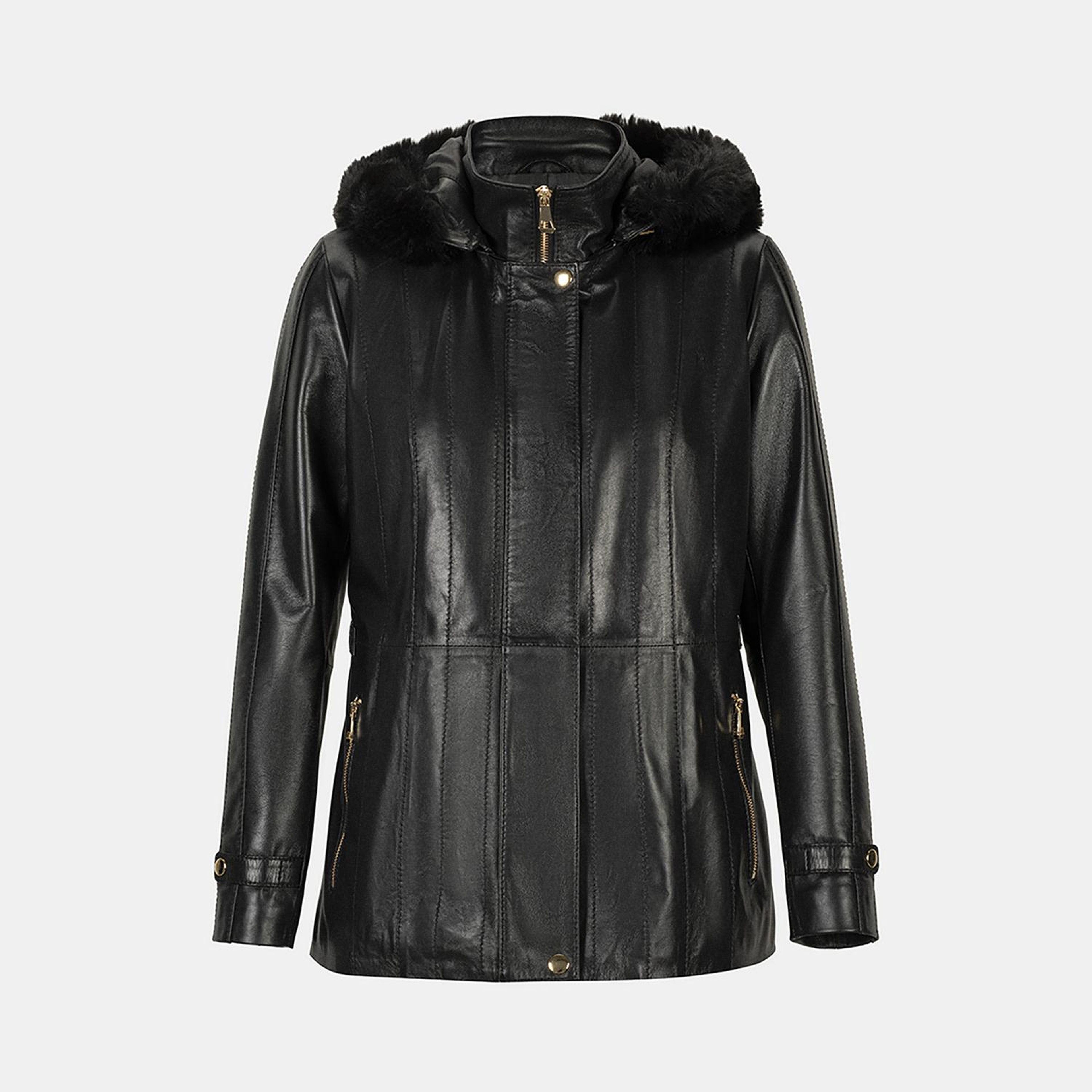 DESA Kadın Siyah Kapüşonlu Deri Mont