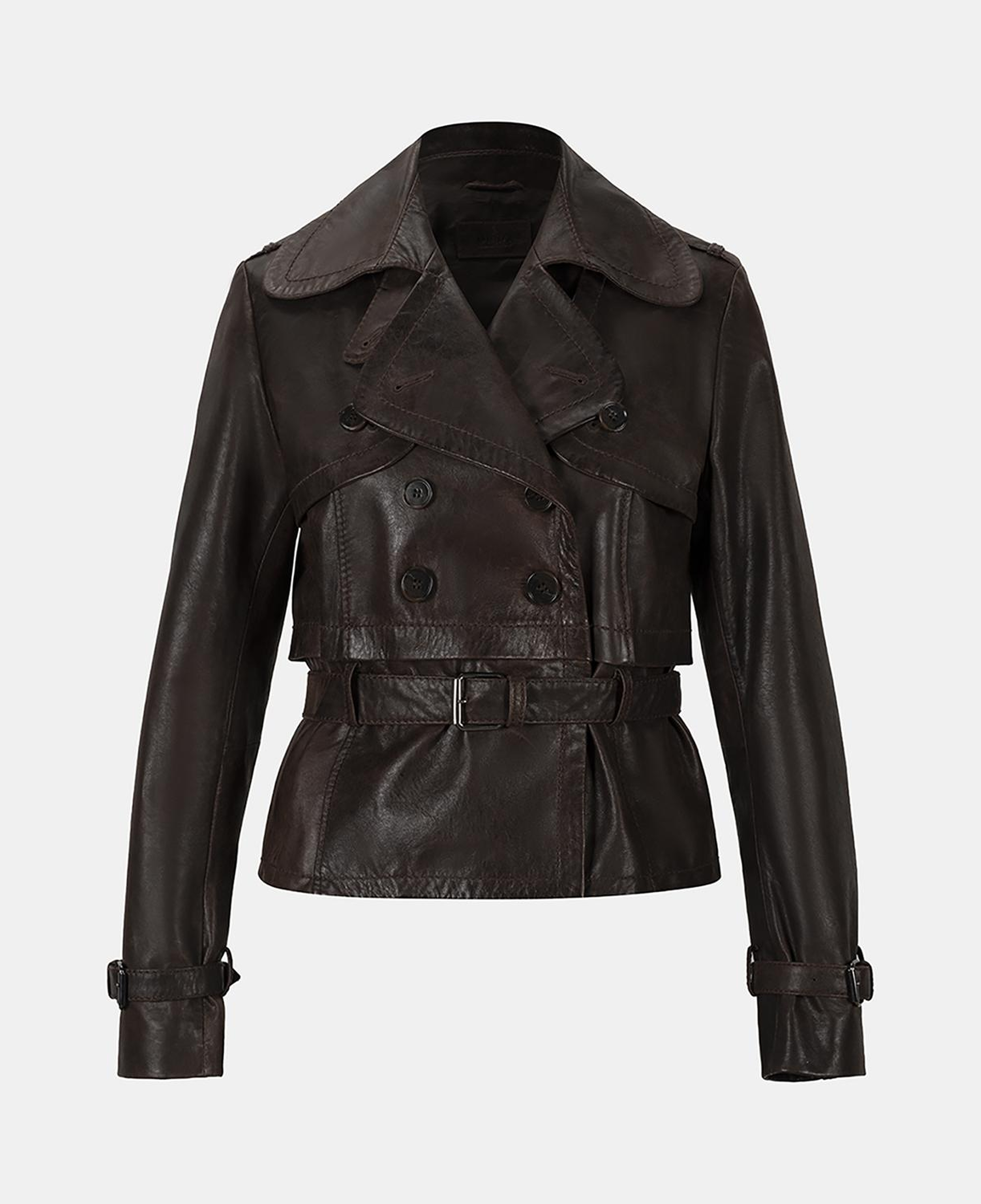 DESA Kadın Kahve Yakalı Deri Kısa Trençkot