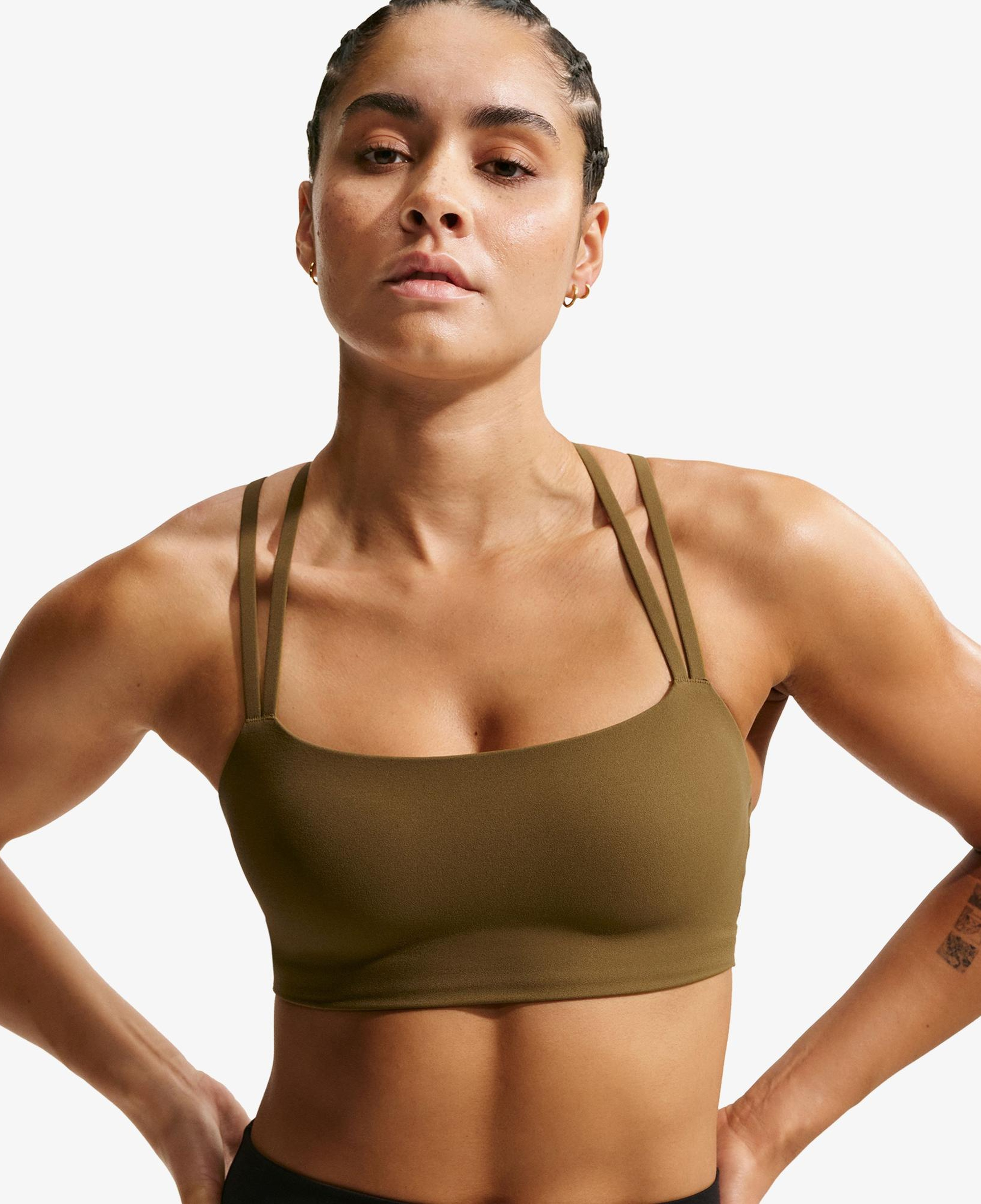 Nike Dri-Fit Zenvy Strappy Kadın Haki Bra