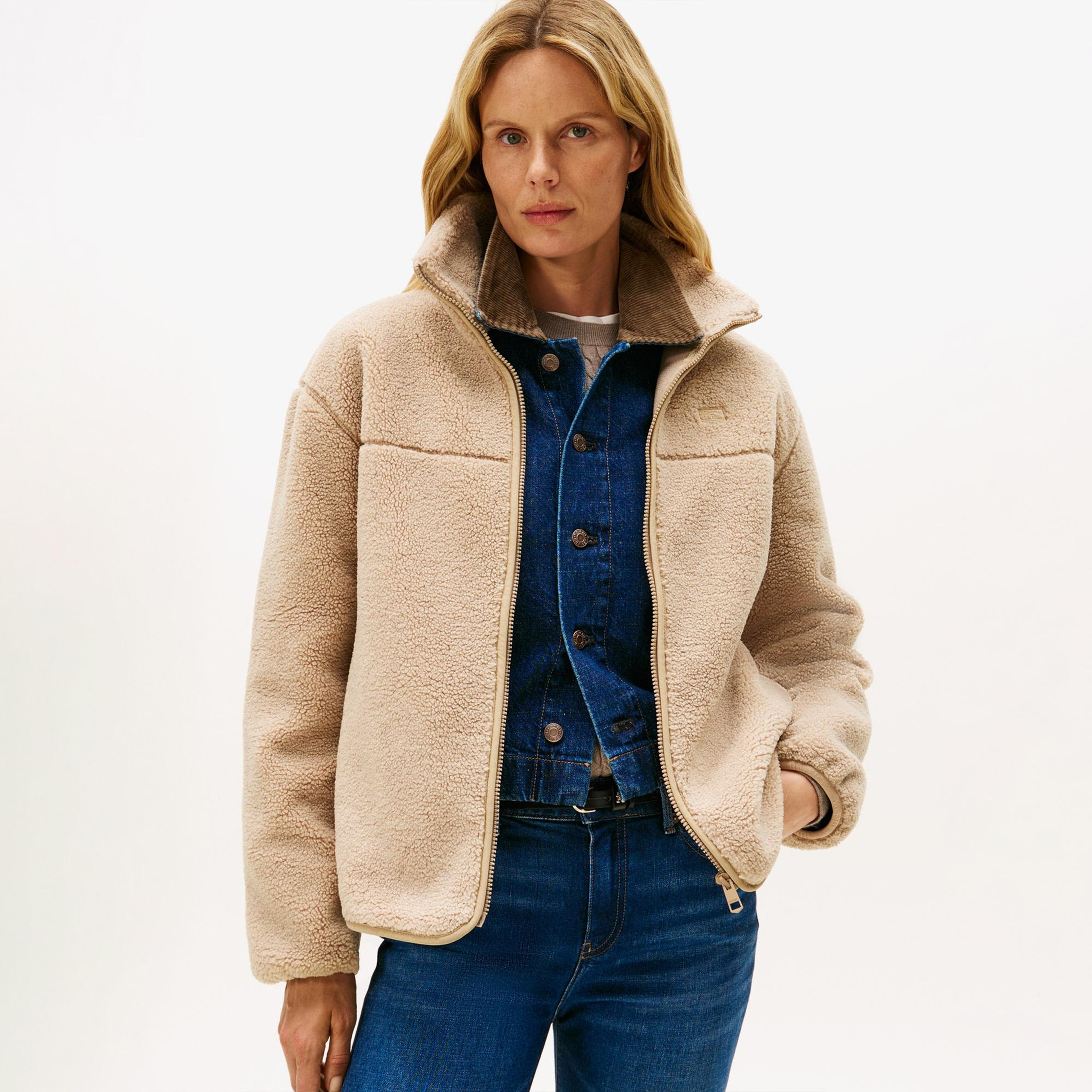 Tommy Hilfiger Teddy Zip Up Regular Kadın Bej Ceket